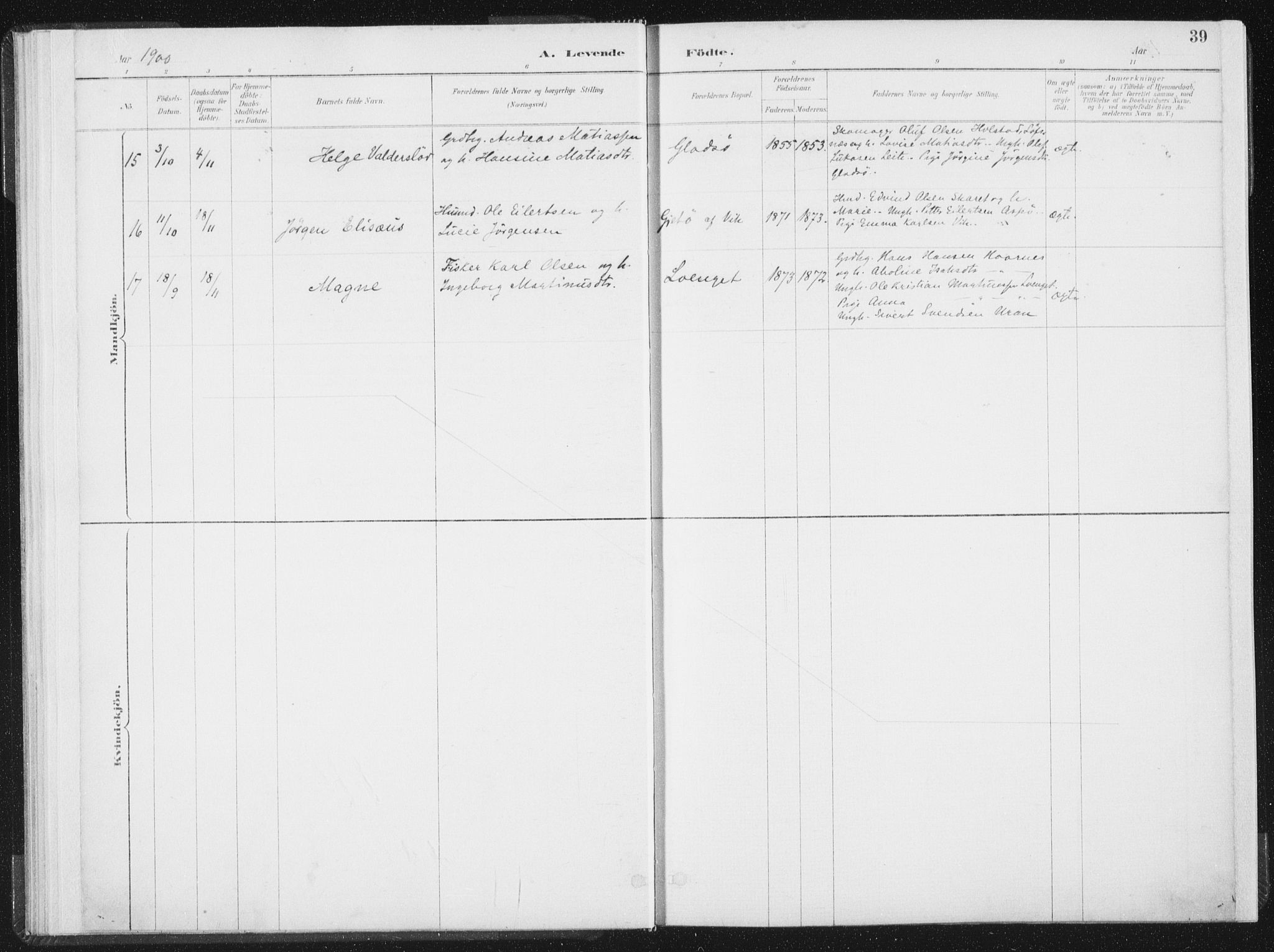 Ministerialprotokoller, klokkerbøker og fødselsregistre - Nord-Trøndelag, AV/SAT-A-1458/771/L0597: Ministerialbok nr. 771A04, 1885-1910, s. 39