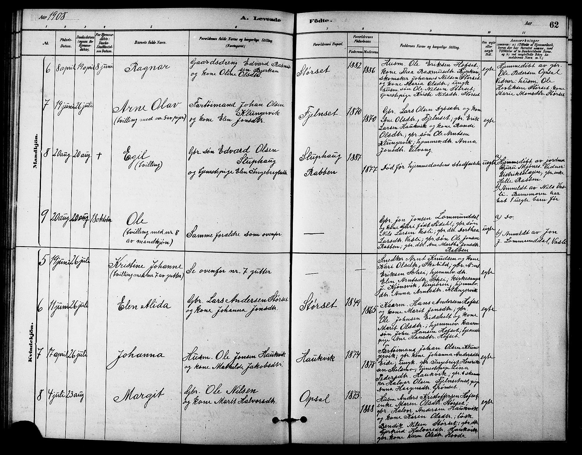 Ministerialprotokoller, klokkerbøker og fødselsregistre - Sør-Trøndelag, AV/SAT-A-1456/631/L0514: Klokkerbok nr. 631C02, 1879-1912, s. 62