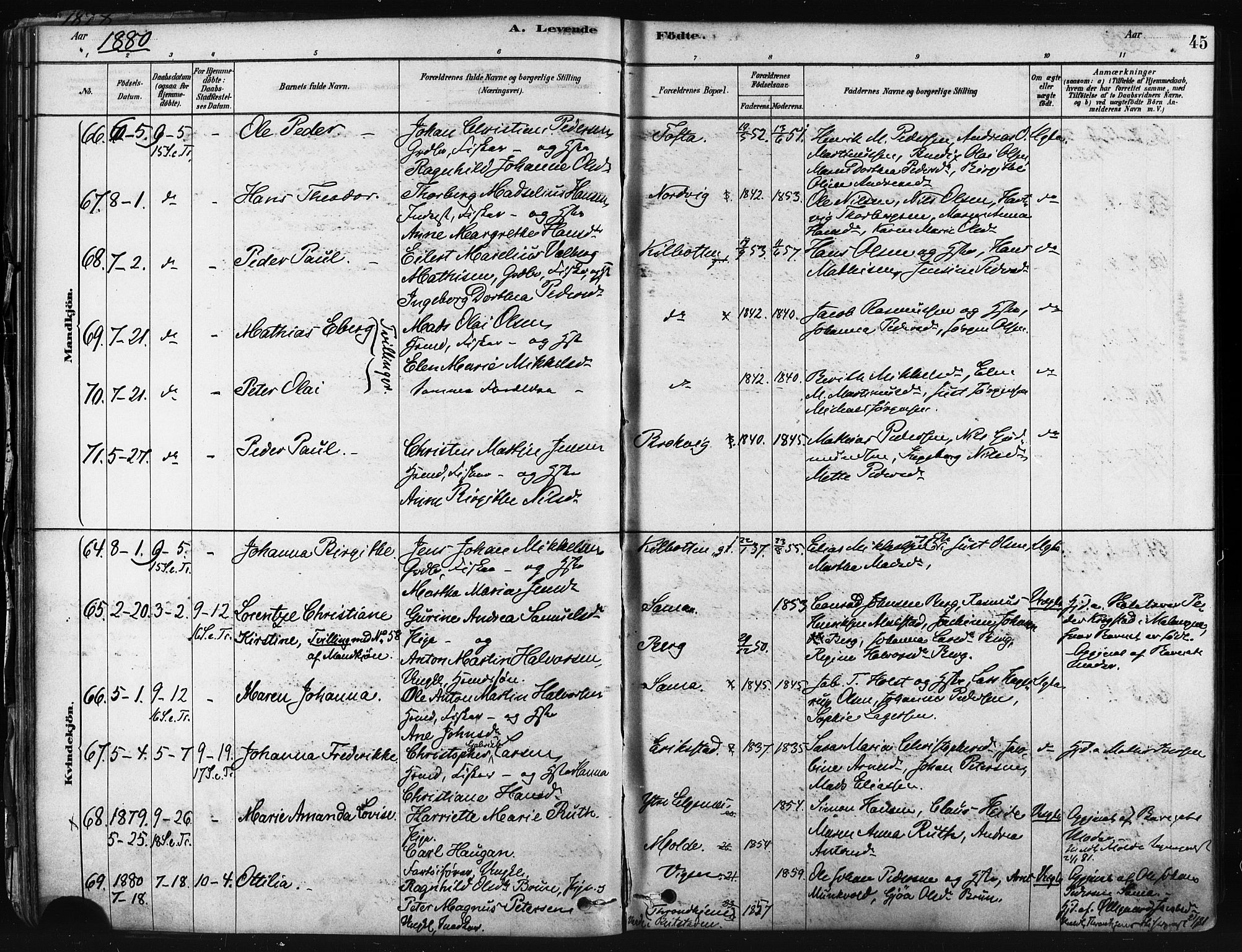 Trondenes sokneprestkontor, AV/SATØ-S-1319/H/Ha/L0014kirke: Ministerialbok nr. 14, 1878-1889, s. 45