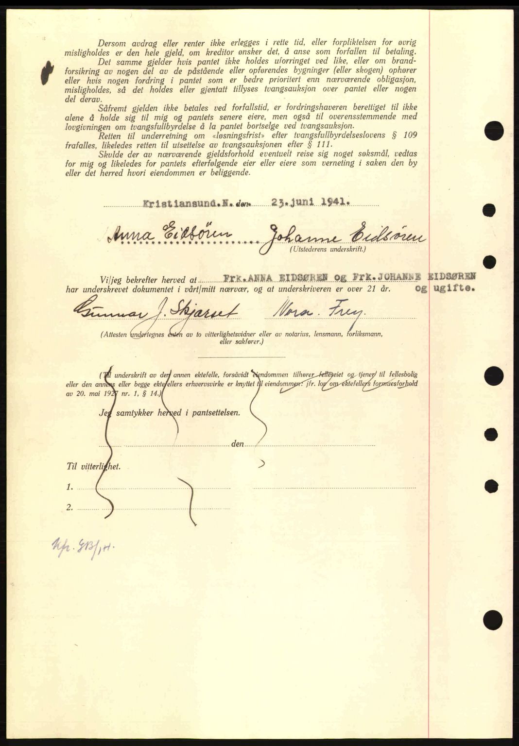 Nordmøre sorenskriveri, AV/SAT-A-4132/1/2/2Ca: Pantebok nr. B88, 1941-1942, Dagboknr: 1104/1941