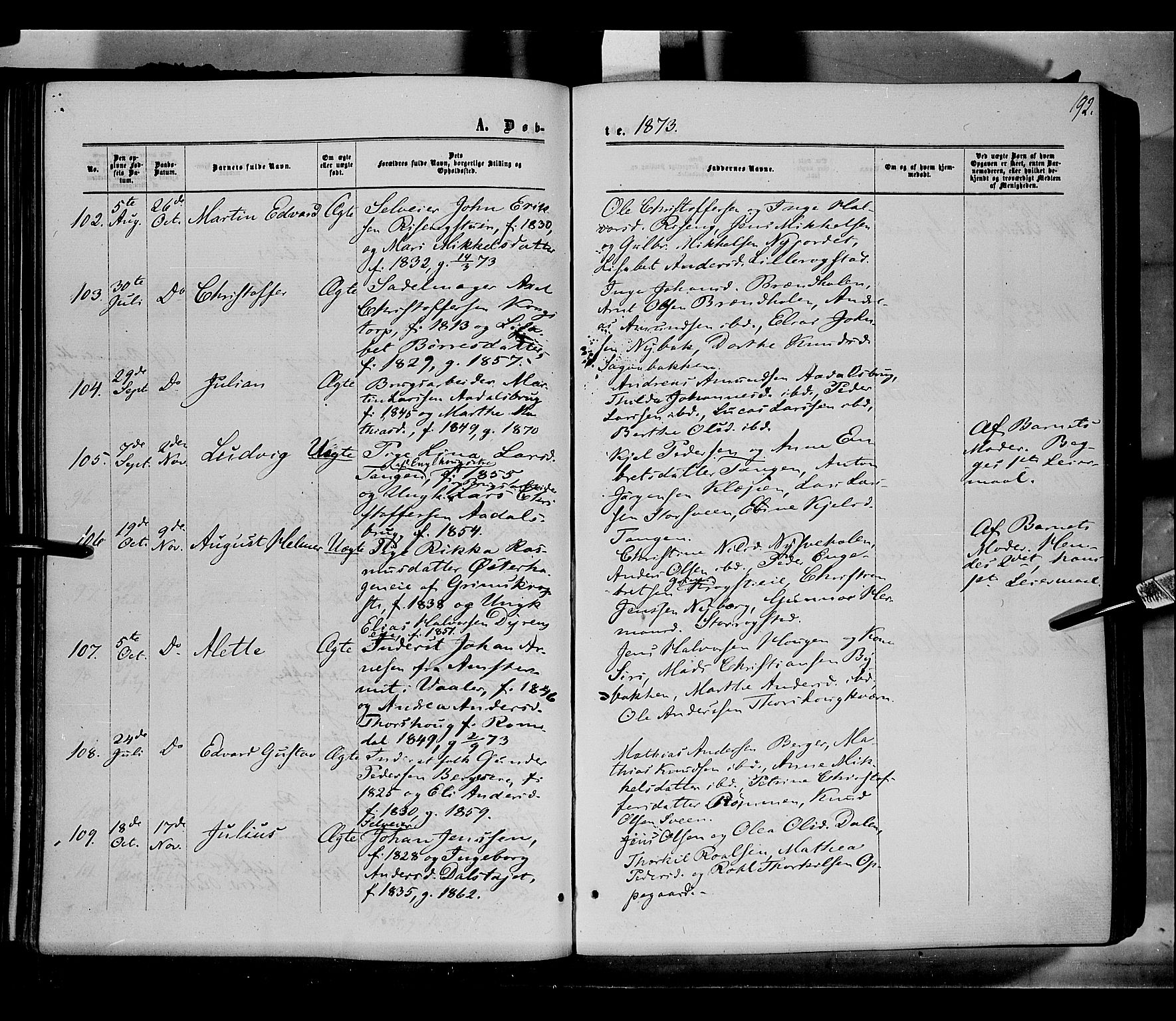 Løten prestekontor, AV/SAH-PREST-022/K/Ka/L0008: Ministerialbok nr. 8, 1860-1877, s. 192