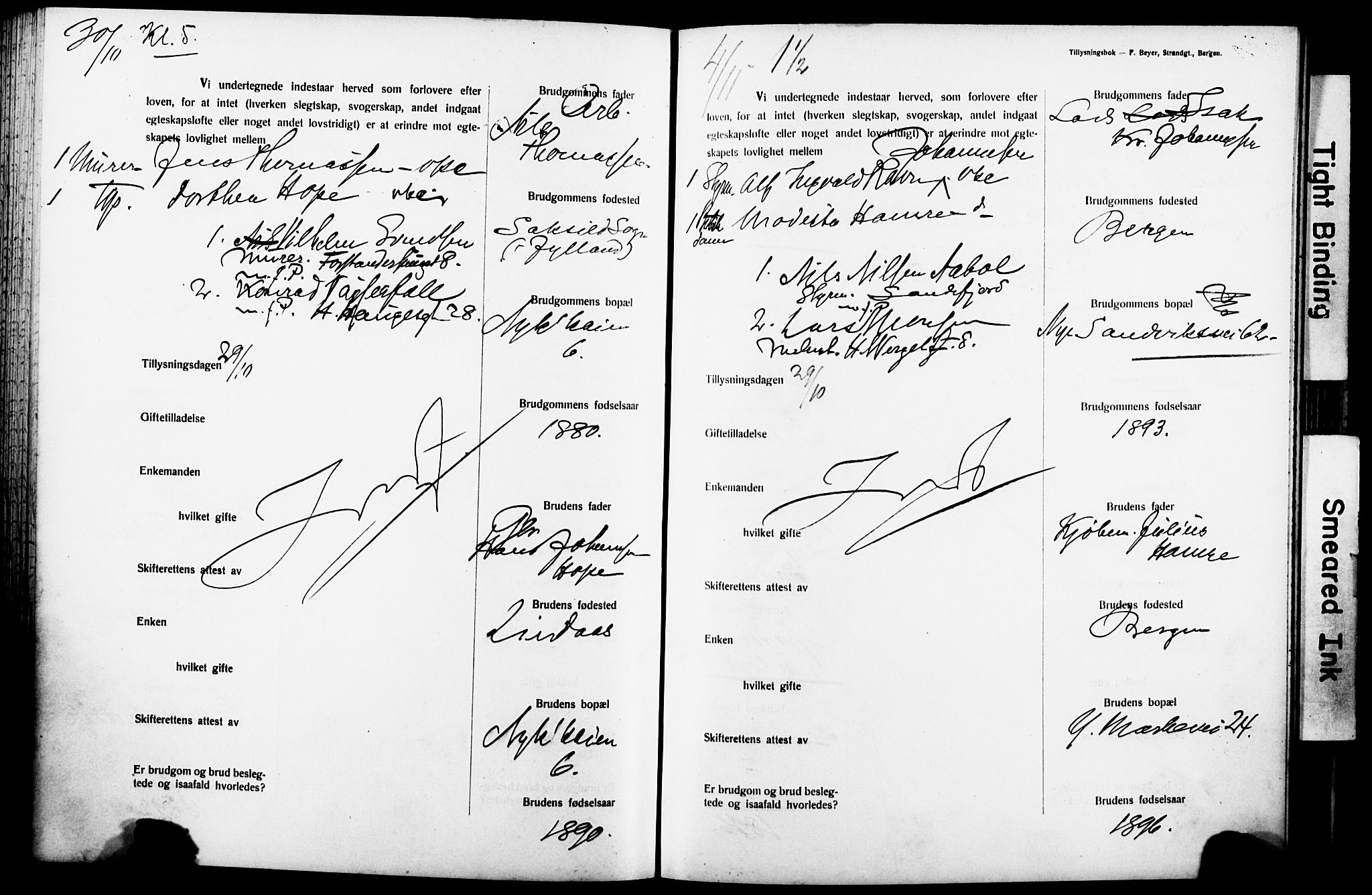 Nykirken Sokneprestembete, SAB/A-77101: Forlovererklæringer nr. II.5.7, 1914-1917, s. 180