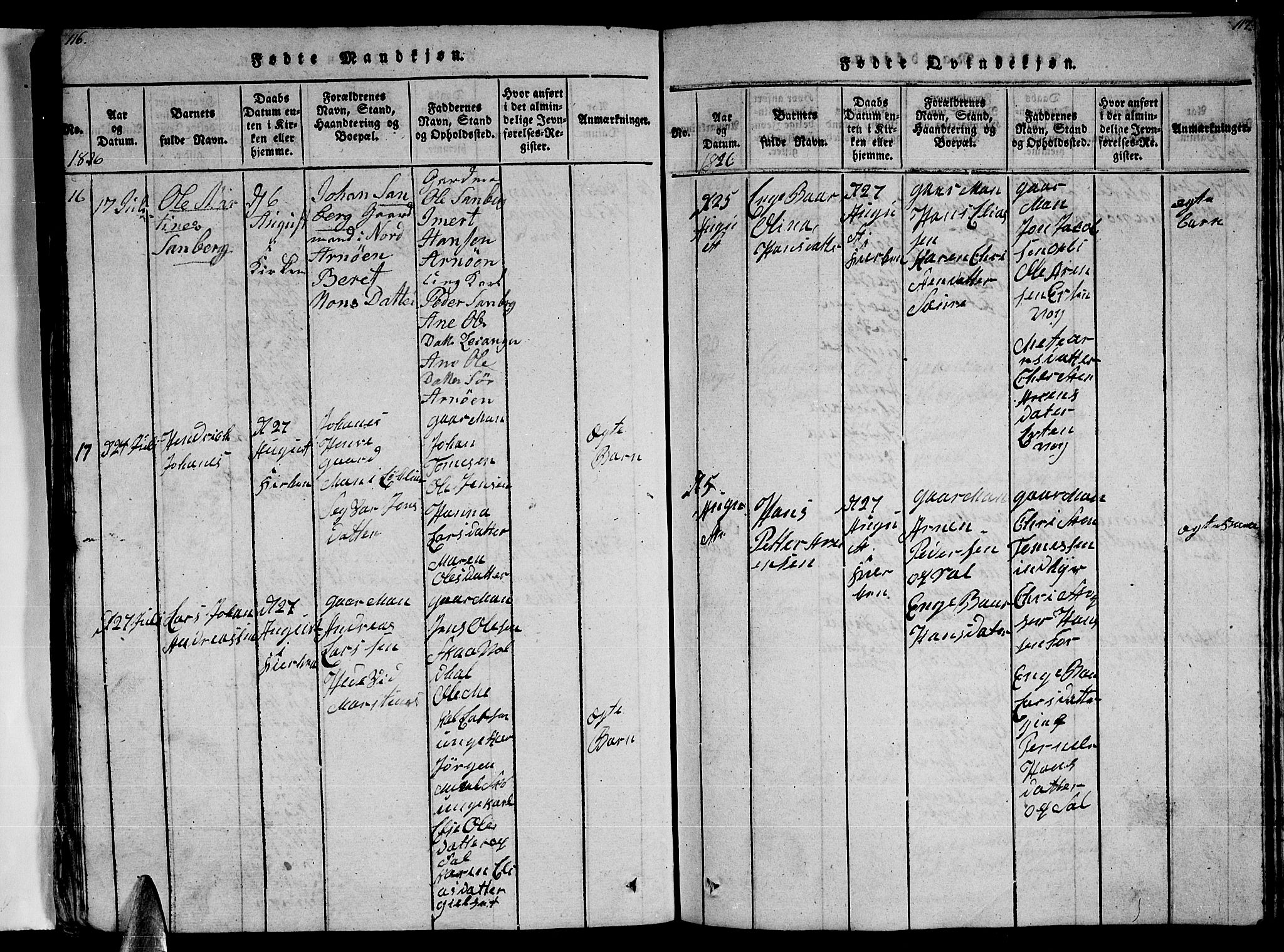 Ministerialprotokoller, klokkerbøker og fødselsregistre - Nordland, AV/SAT-A-1459/805/L0105: Klokkerbok nr. 805C01, 1820-1839, s. 116-117