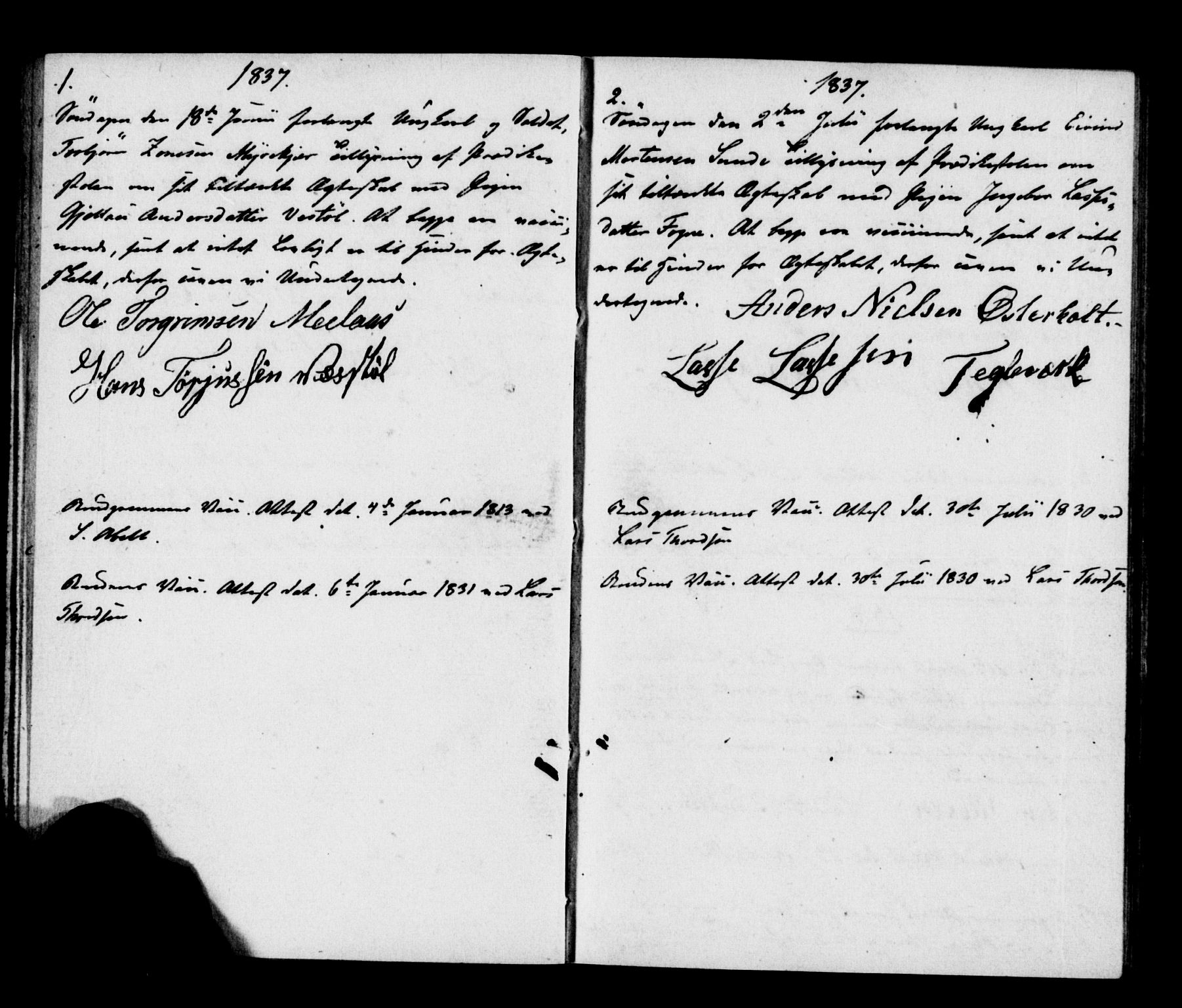 Gjerstad sokneprestkontor, AV/SAK-1111-0014/J/Jd/L0008: Forlovererklæringer nr. A VI 42, 1836-1849