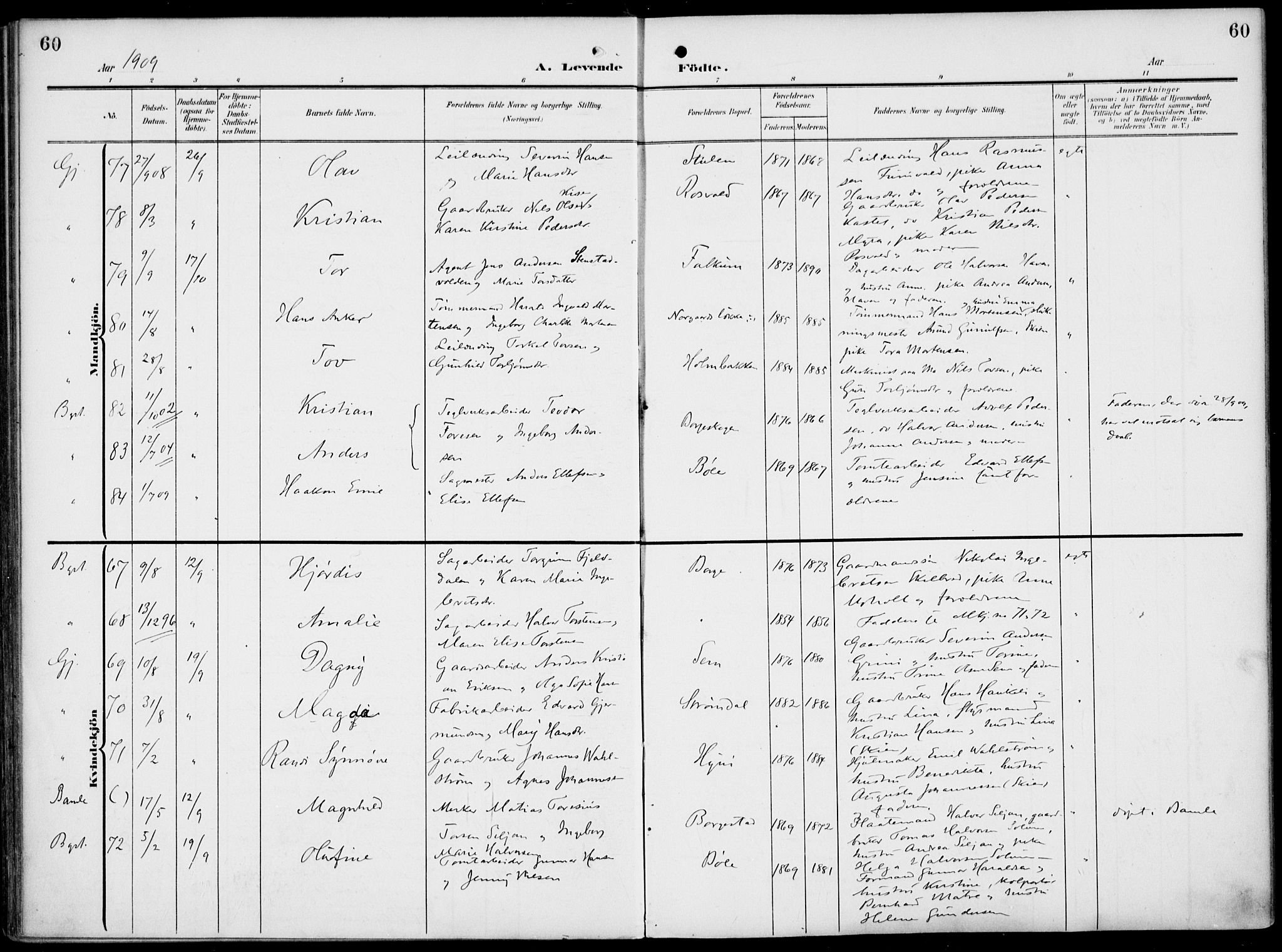 Gjerpen kirkebøker, AV/SAKO-A-265/F/Fa/L0012: Ministerialbok nr. I 12, 1905-1913, s. 60