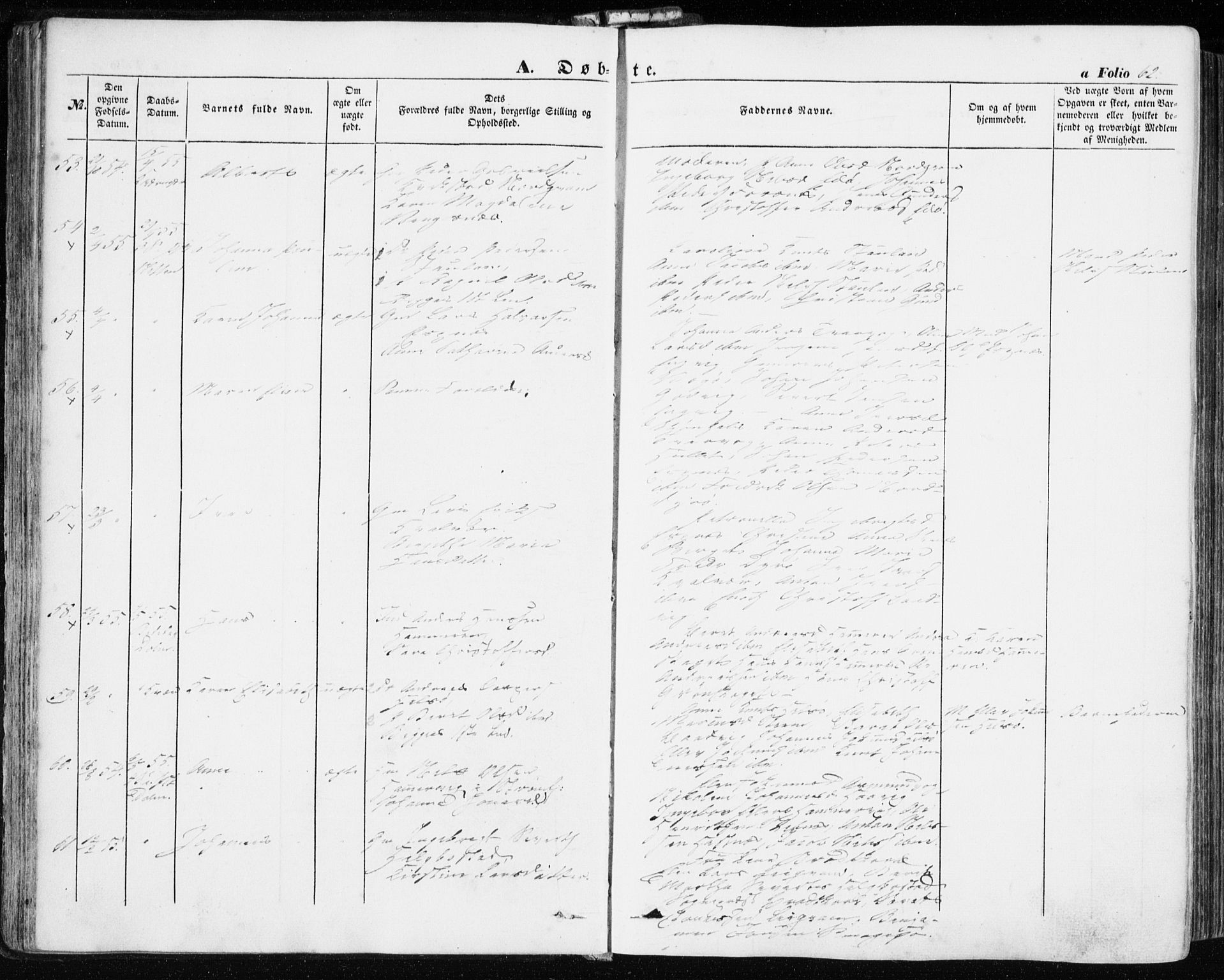 Ministerialprotokoller, klokkerbøker og fødselsregistre - Sør-Trøndelag, SAT/A-1456/634/L0530: Ministerialbok nr. 634A06, 1852-1860, s. 62