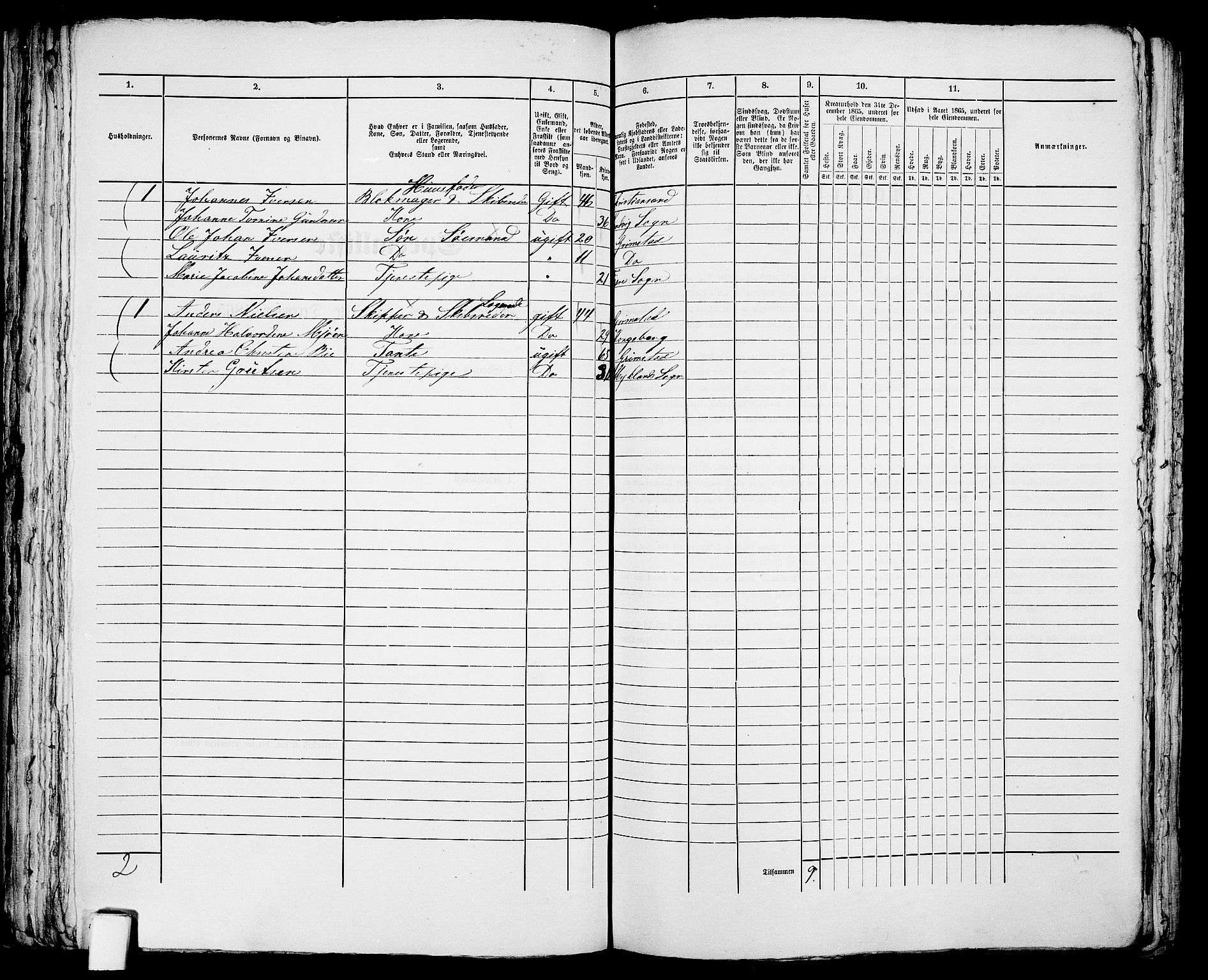 RA, Folketelling 1865 for 0904B Fjære prestegjeld, Grimstad kjøpstad, 1865, s. 165