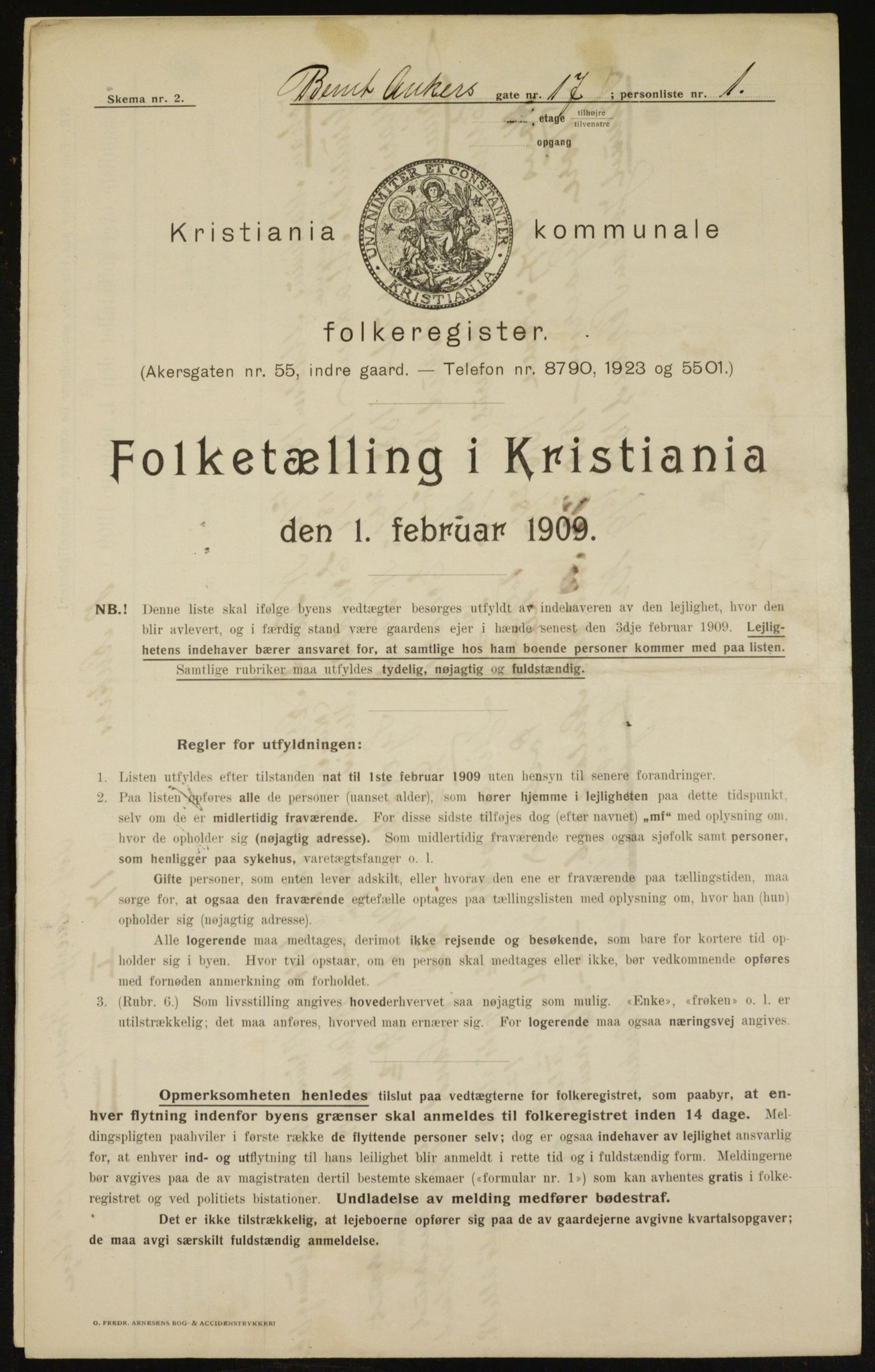 OBA, Kommunal folketelling 1.2.1909 for Kristiania kjøpstad, 1909, s. 4368