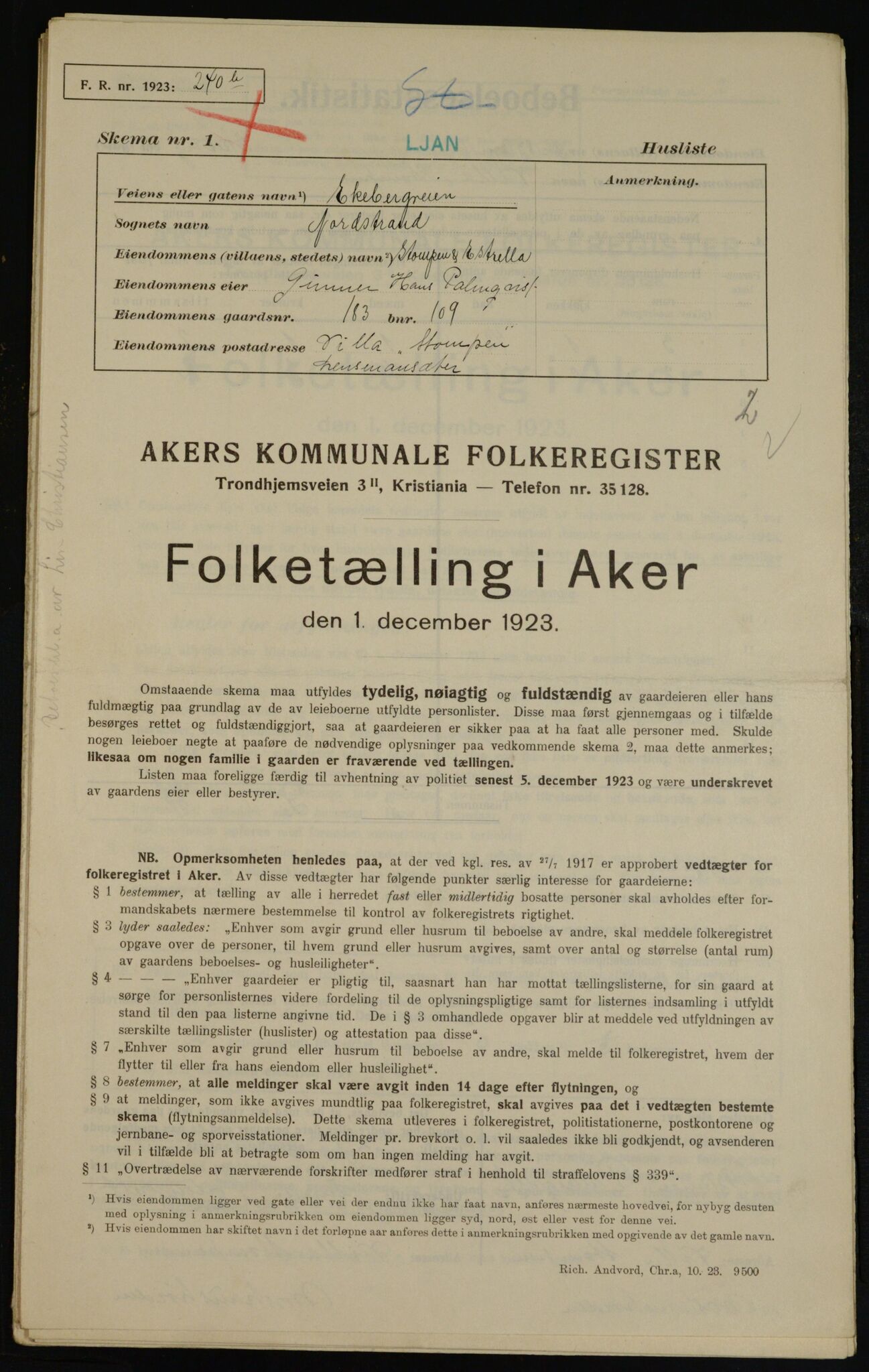 , Kommunal folketelling 1.12.1923 for Aker, 1923, s. 38076