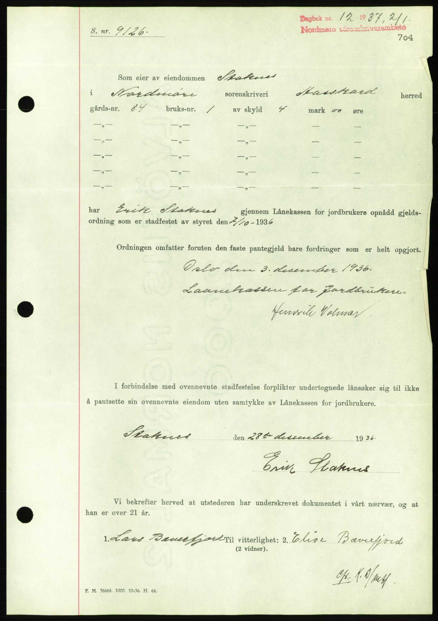 Nordmøre sorenskriveri, AV/SAT-A-4132/1/2/2Ca/L0090: Pantebok nr. B80, 1936-1937, Dagboknr: 12/1937