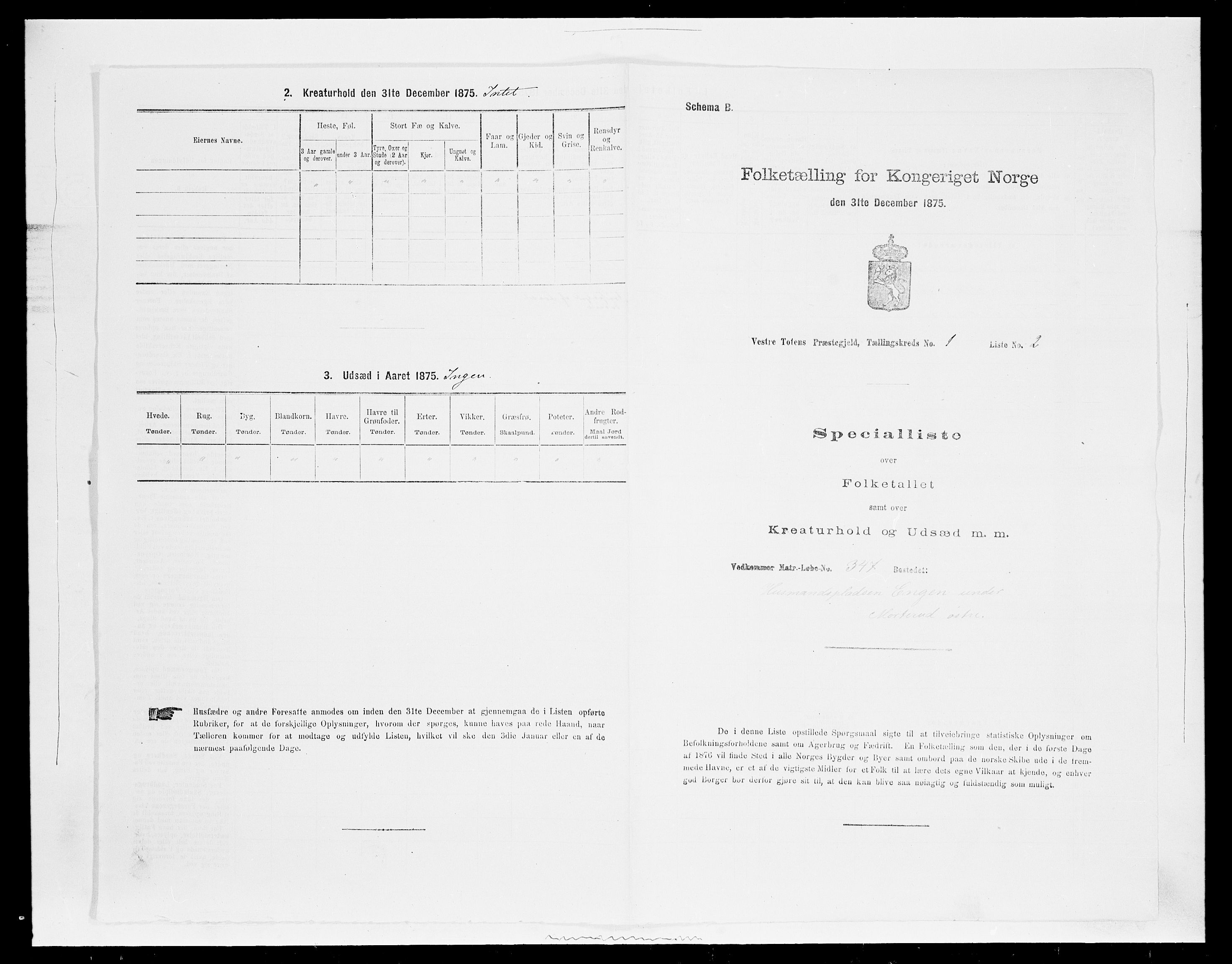 SAH, Folketelling 1875 for 0529P Vestre Toten prestegjeld, 1875, s. 178