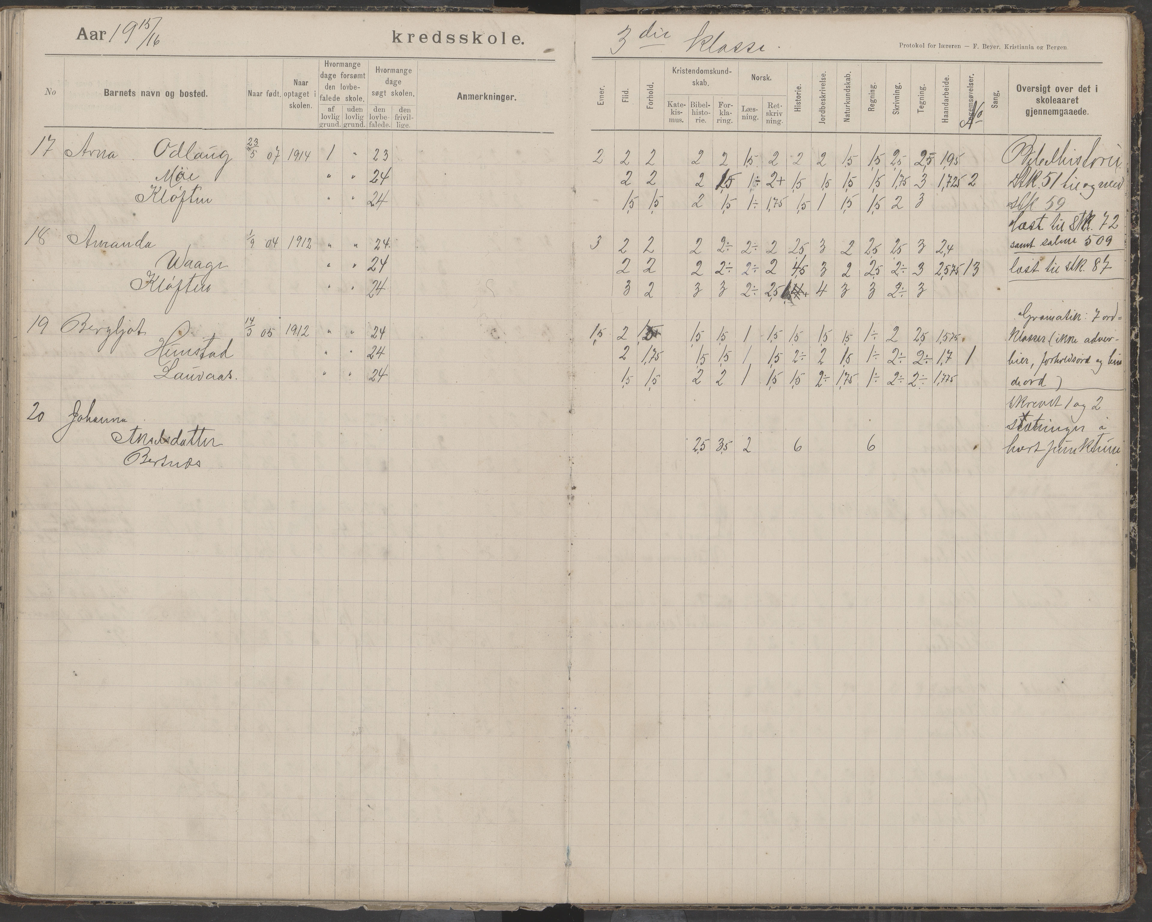 Bodin kommune. Støver skolekrets, AIN/K-18431.510.07/F/Fa/L0006: Protokoll lærere i Støver skolekrets, 1908-1918