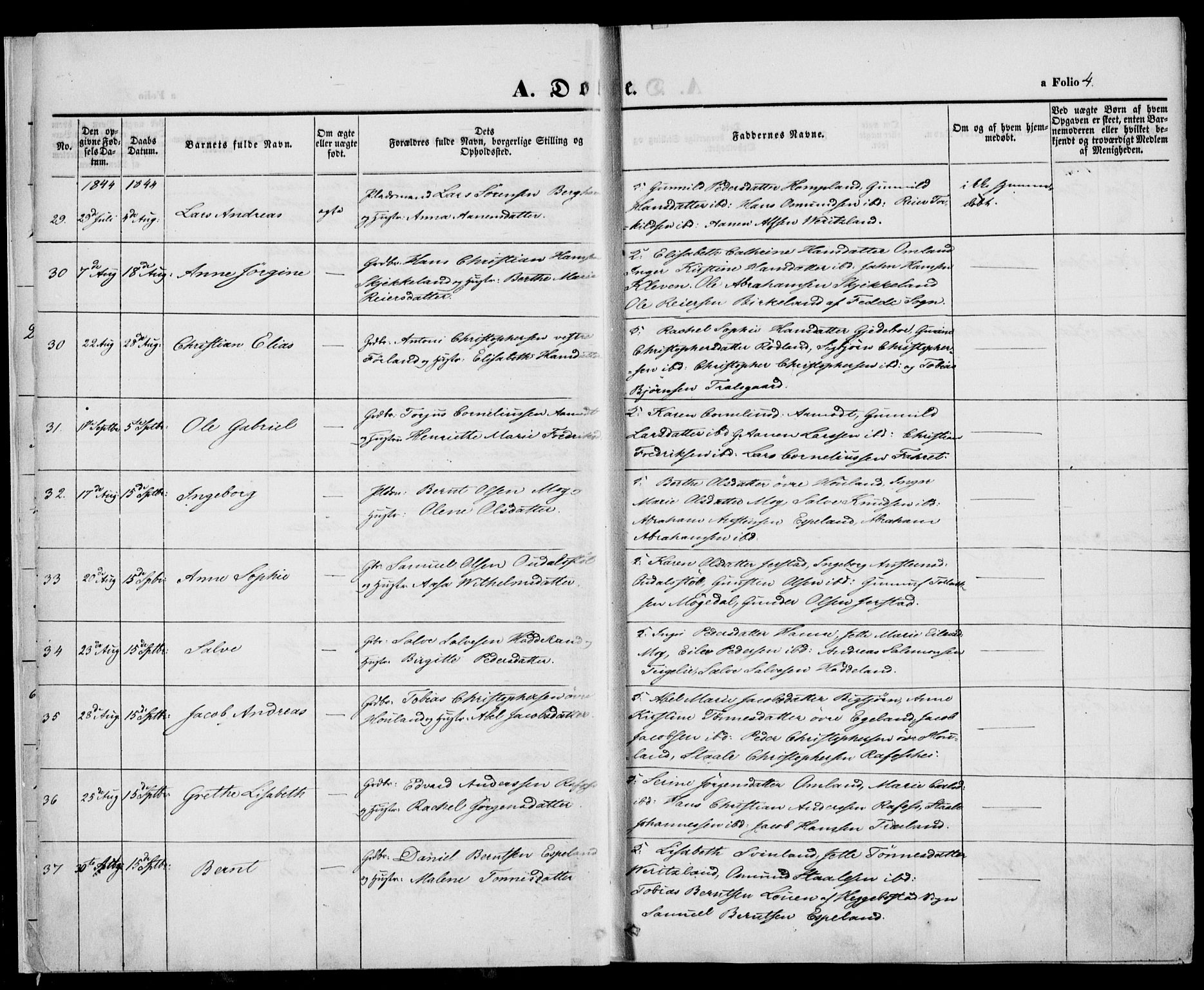 Kvinesdal sokneprestkontor, AV/SAK-1111-0026/F/Fa/Fab/L0005: Ministerialbok nr. A 5, 1844-1857, s. 4