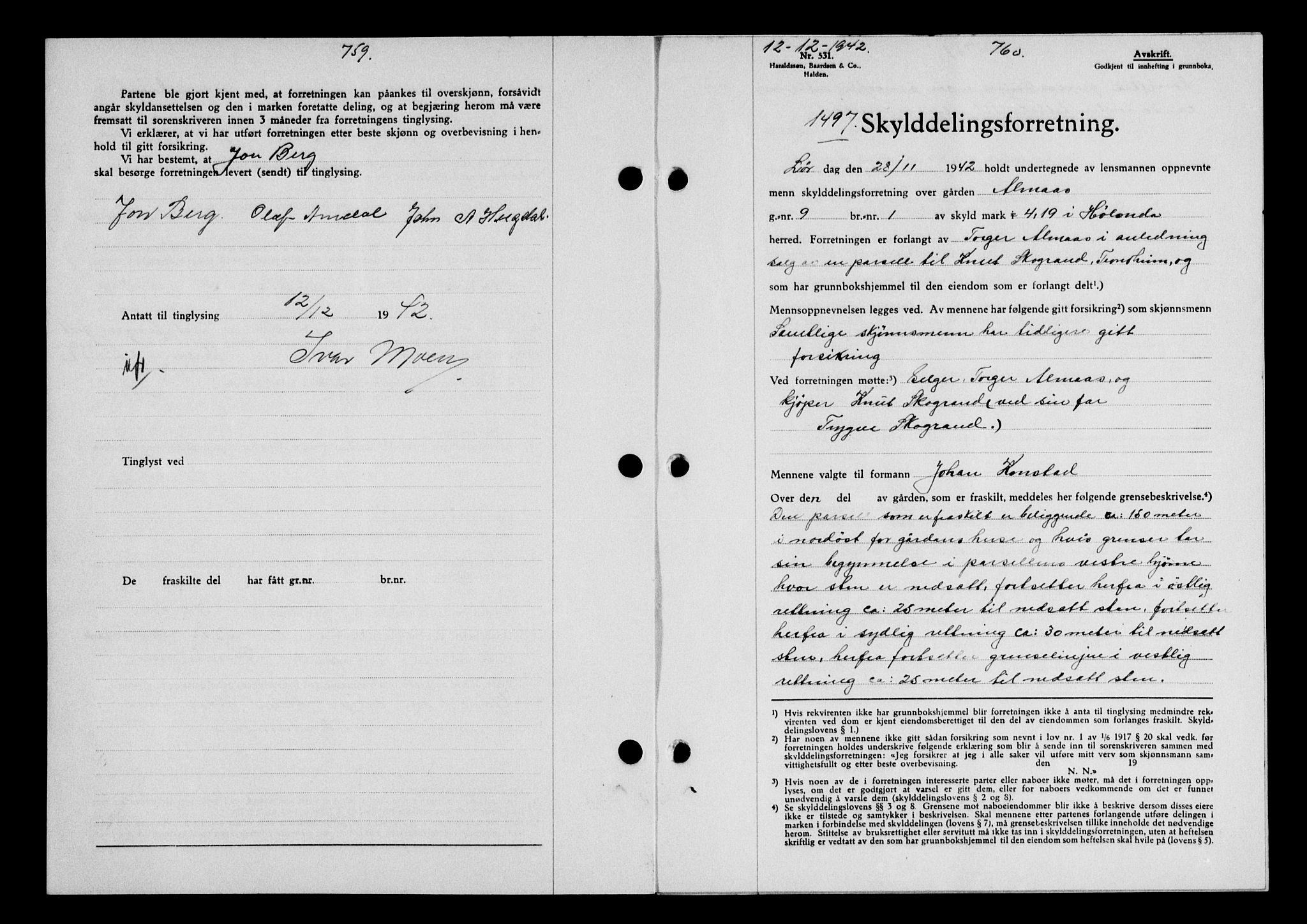 Gauldal sorenskriveri, SAT/A-0014/1/2/2C/L0055: Pantebok nr. 60, 1942-1942, Dagboknr: 1497/1942