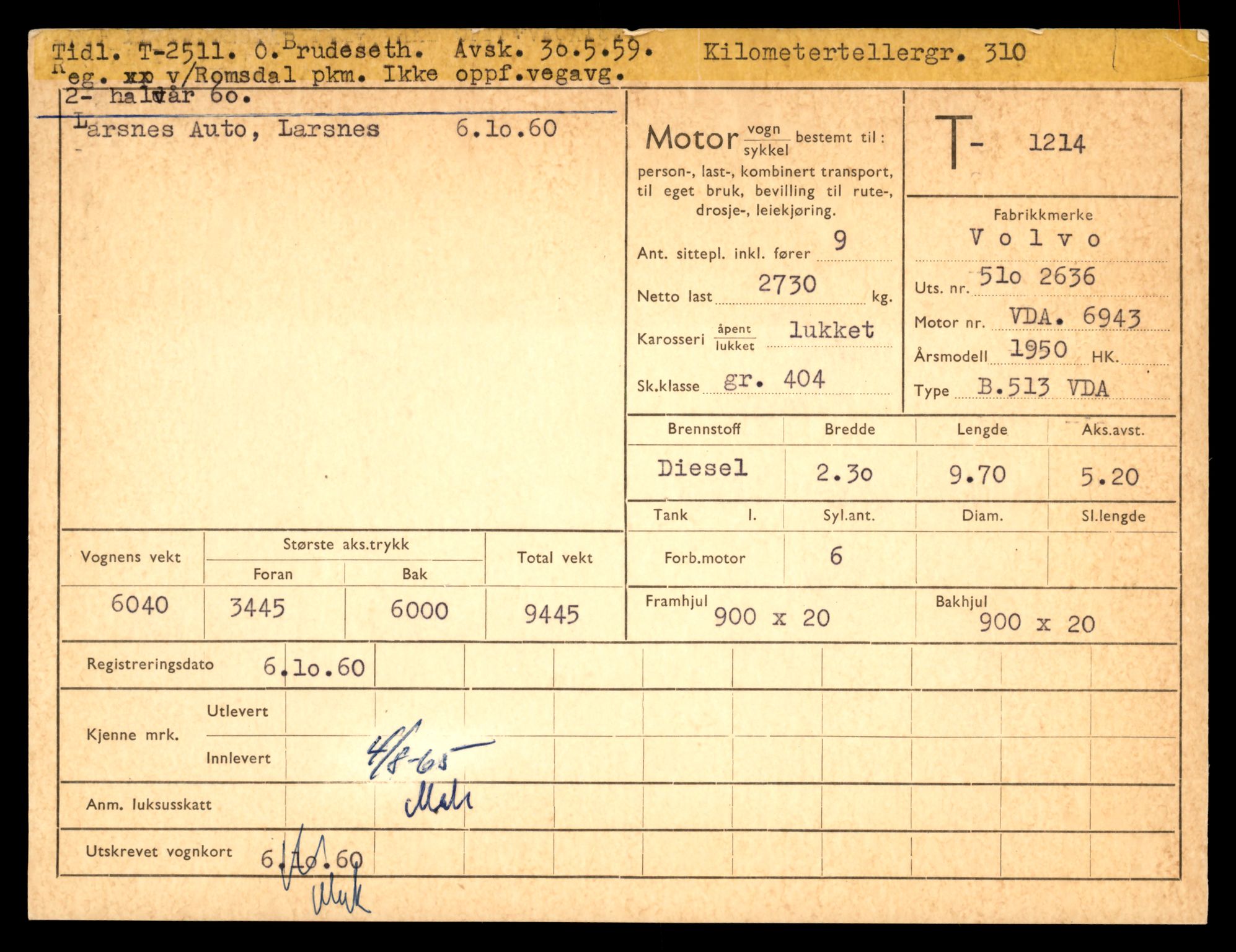 Møre og Romsdal vegkontor - Ålesund trafikkstasjon, AV/SAT-A-4099/F/Fe/L0011: Registreringskort for kjøretøy T 1170 - T 1289, 1927-1998, s. 1381