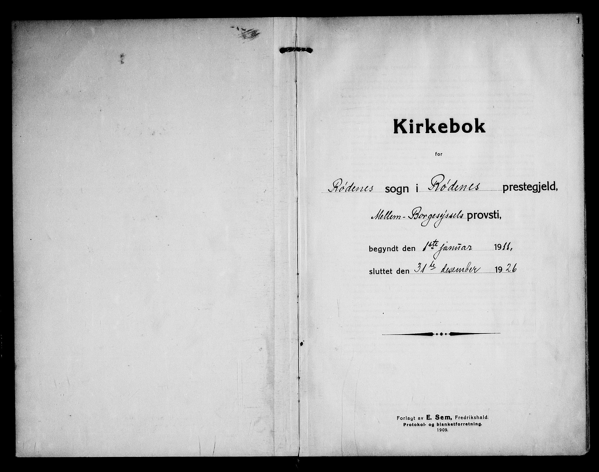 Rødenes prestekontor Kirkebøker, SAO/A-2005/F/Fa/L0012: Ministerialbok nr. I 12, 1911-1926, s. 1