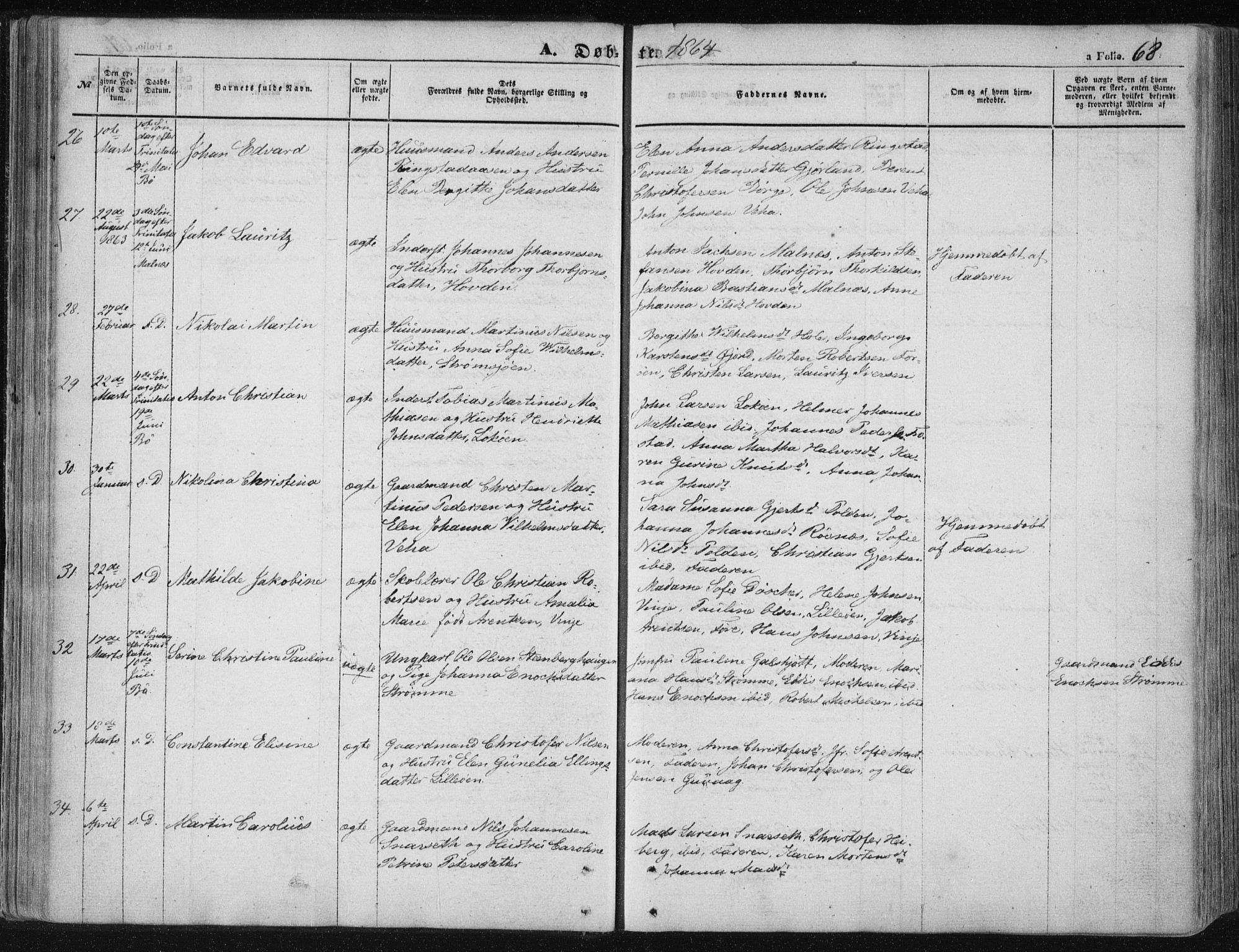 Ministerialprotokoller, klokkerbøker og fødselsregistre - Nordland, SAT/A-1459/891/L1300: Ministerialbok nr. 891A05, 1856-1870, s. 68
