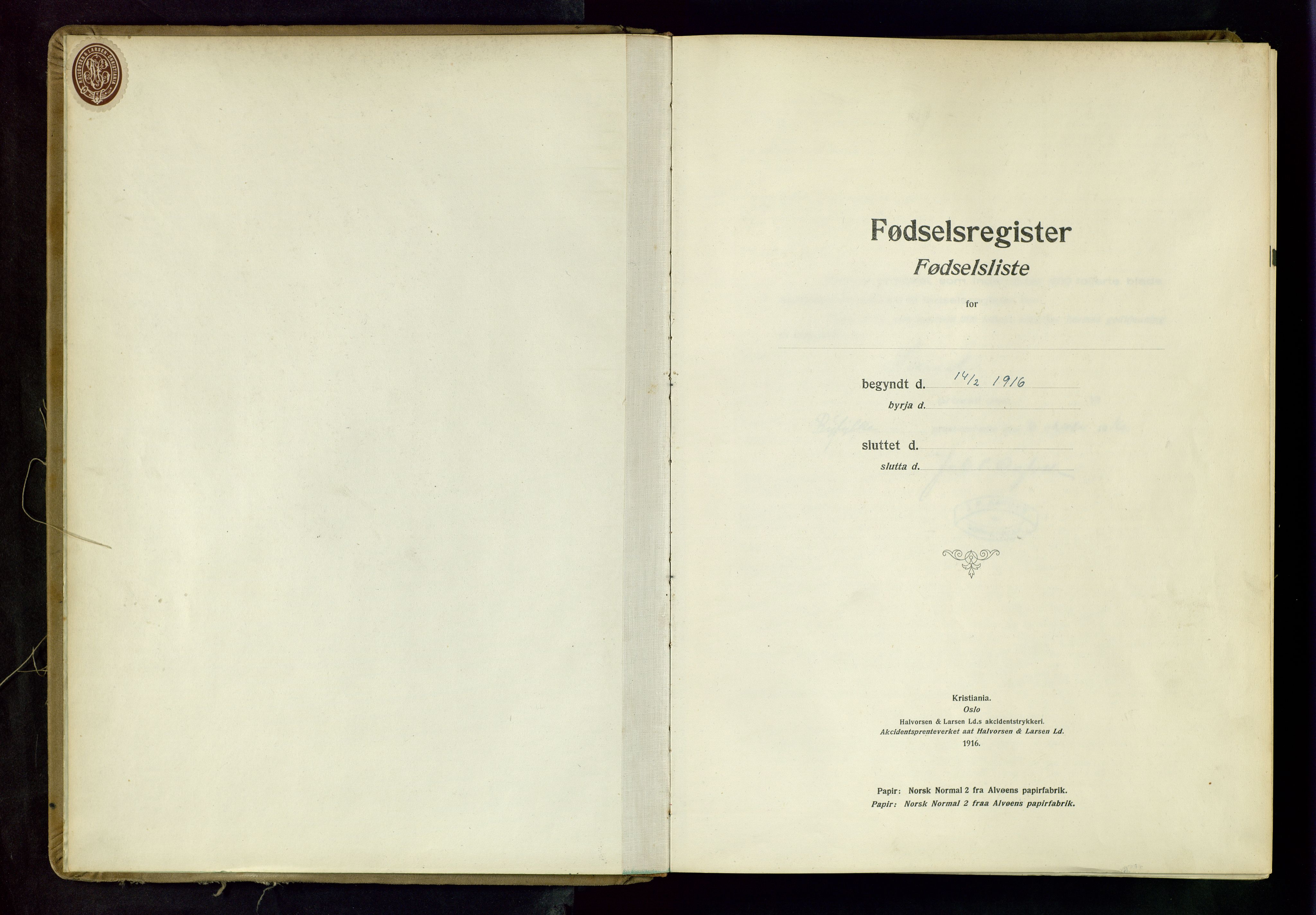 Suldal sokneprestkontor, SAST/A-101845/03/A/L0001: Fødselsregister nr. 1, 1916-1982