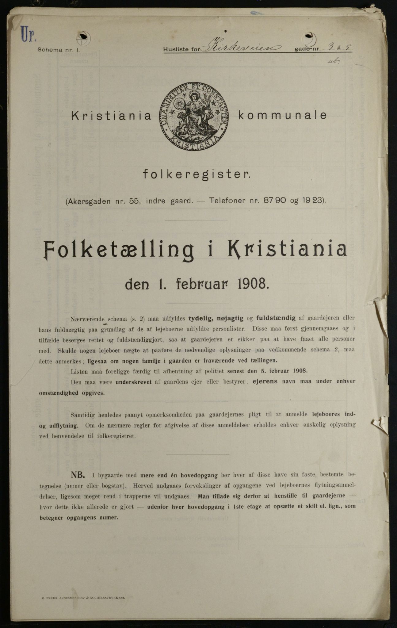 OBA, Kommunal folketelling 1.2.1908 for Kristiania kjøpstad, 1908, s. 45581