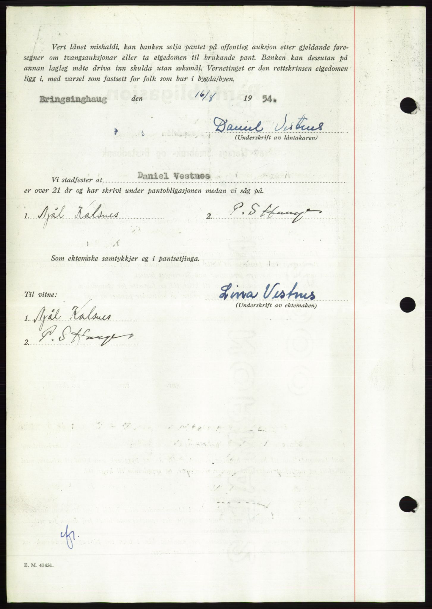 Søre Sunnmøre sorenskriveri, AV/SAT-A-4122/1/2/2C/L0126: Pantebok nr. 14B, 1954-1955, Dagboknr: 2605/1954