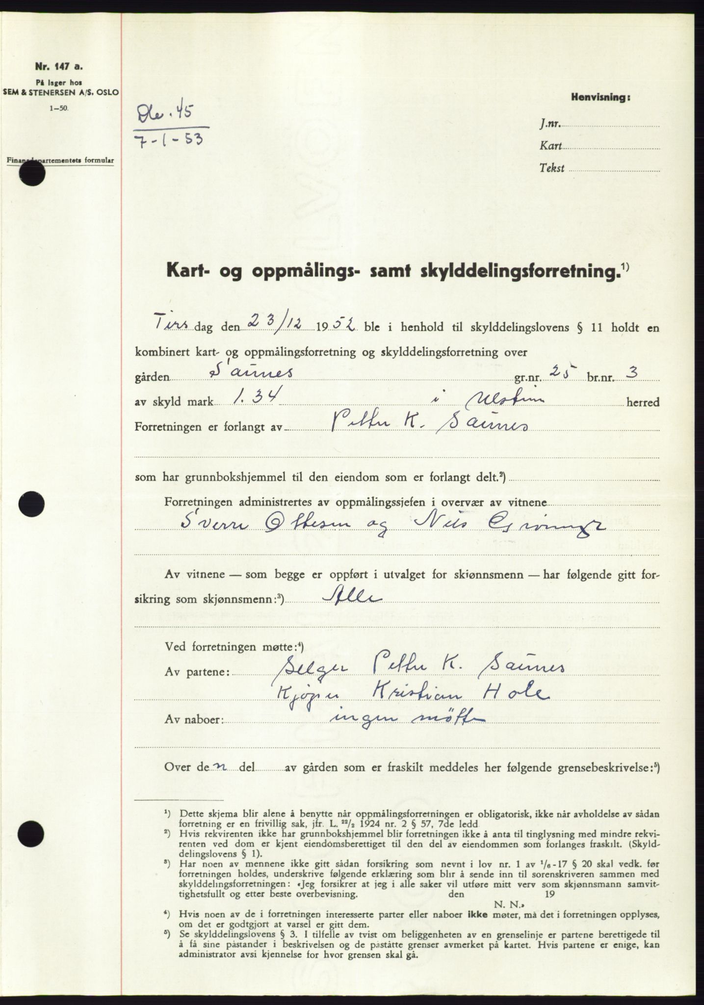 Søre Sunnmøre sorenskriveri, SAT/A-4122/1/2/2C/L0093: Pantebok nr. 19A, 1952-1953, Dagboknr: 45/1953
