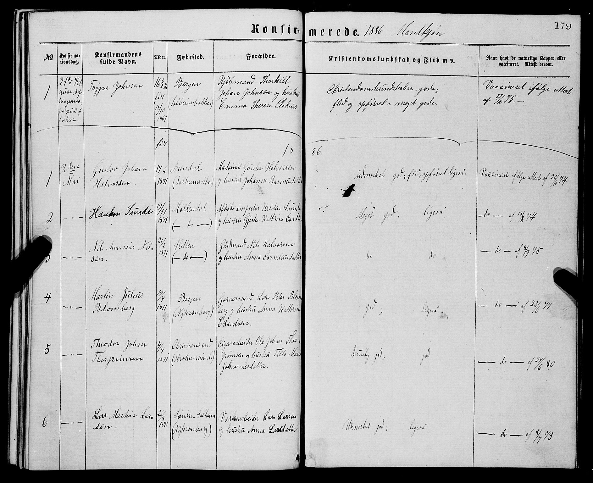 St. Jørgens hospital og Årstad sokneprestembete, AV/SAB-A-99934: Ministerialbok nr. A 8, 1864-1886, s. 179