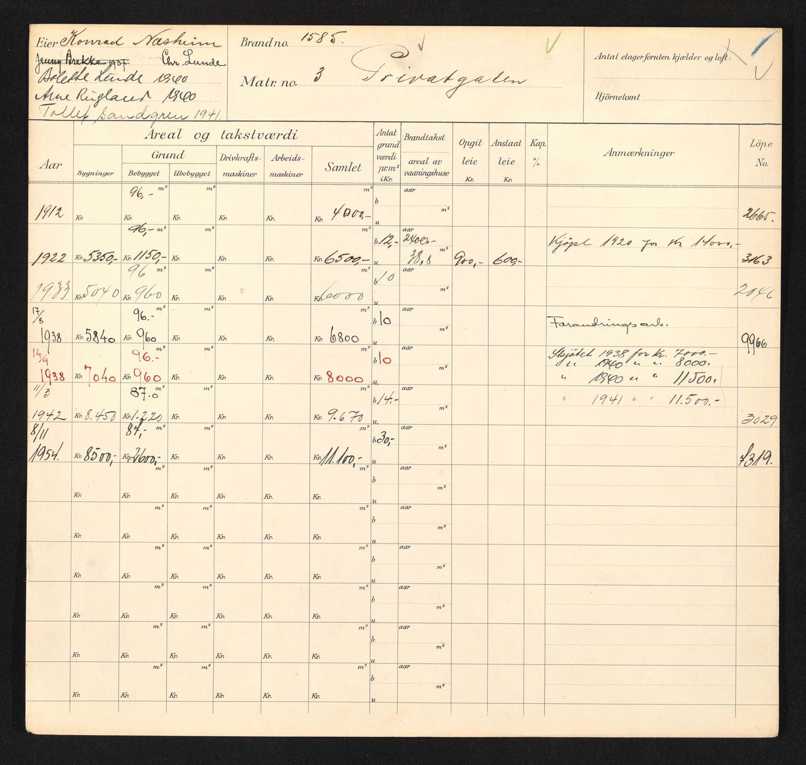 Stavanger kommune. Skattetakstvesenet, BYST/A-0440/F/Fa/Faa/L0036/0007: Skattetakstkort / Privatgata 2 - Prostebakken - Pyntesundveien 14a