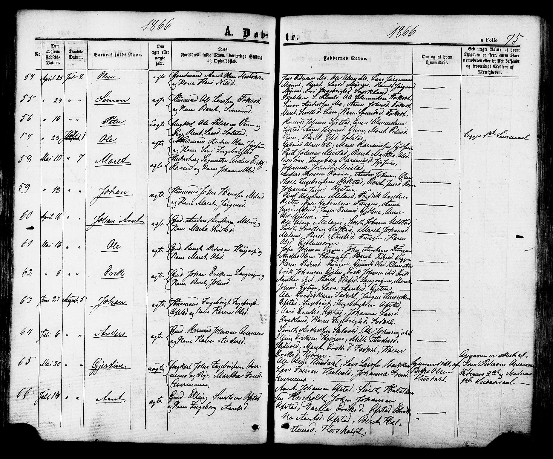 Ministerialprotokoller, klokkerbøker og fødselsregistre - Sør-Trøndelag, SAT/A-1456/665/L0772: Ministerialbok nr. 665A07, 1856-1878, s. 75