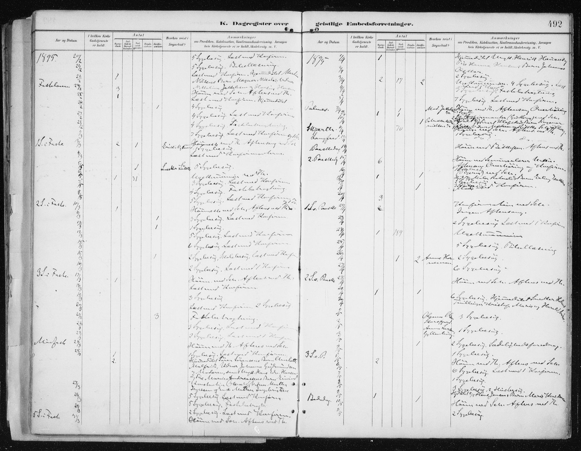 Tromsø sokneprestkontor/stiftsprosti/domprosti, AV/SATØ-S-1343/G/Ga/L0015kirke: Ministerialbok nr. 15, 1889-1899, s. 492