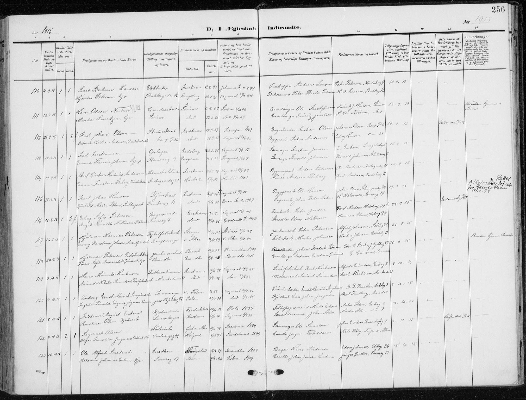 Kampen prestekontor Kirkebøker, AV/SAO-A-10853/F/Fa/L0011: Ministerialbok nr. I 11, 1907-1917, s. 256