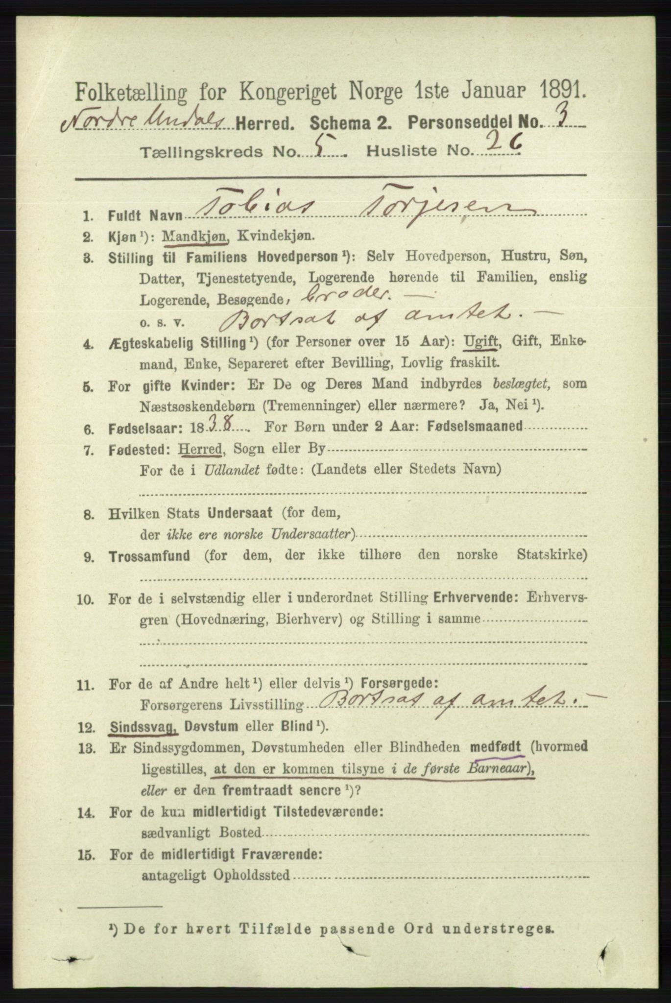 RA, Folketelling 1891 for 1028 Nord-Audnedal herred, 1891, s. 1329