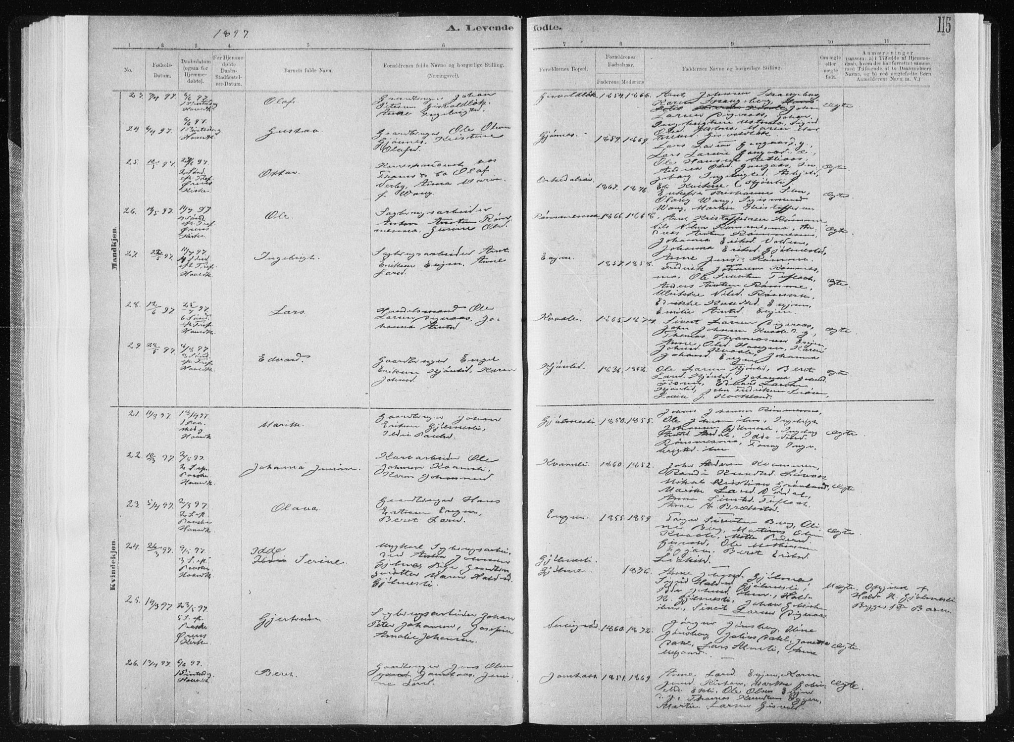 Ministerialprotokoller, klokkerbøker og fødselsregistre - Sør-Trøndelag, AV/SAT-A-1456/668/L0818: Klokkerbok nr. 668C07, 1885-1898, s. 115