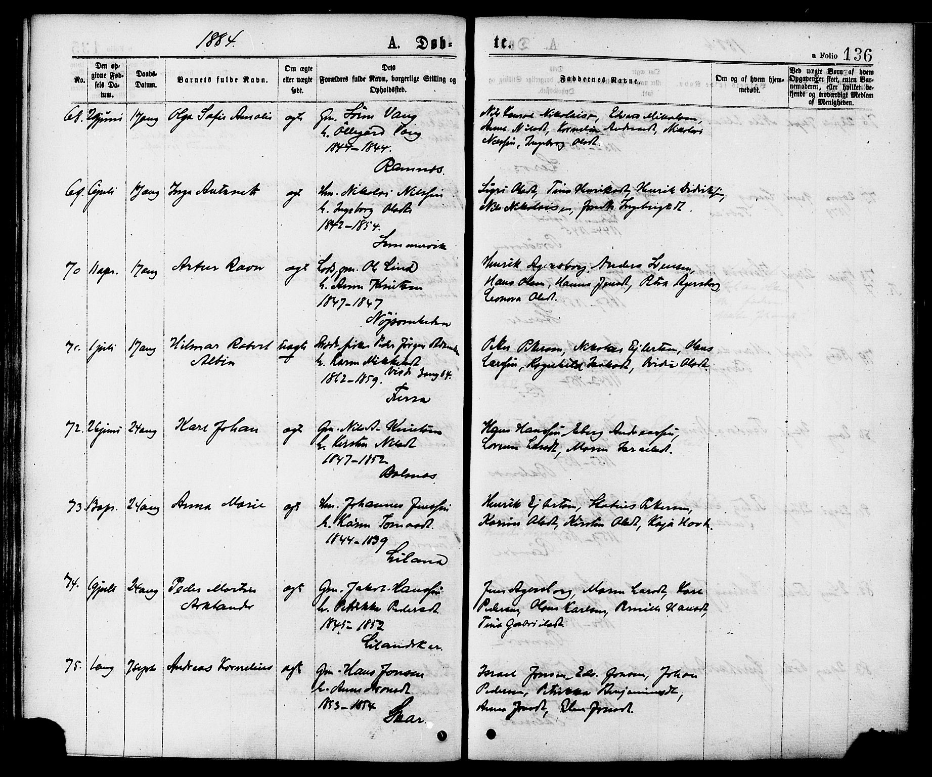 Ministerialprotokoller, klokkerbøker og fødselsregistre - Nordland, AV/SAT-A-1459/863/L0897: Ministerialbok nr. 863A09, 1872-1886, s. 136