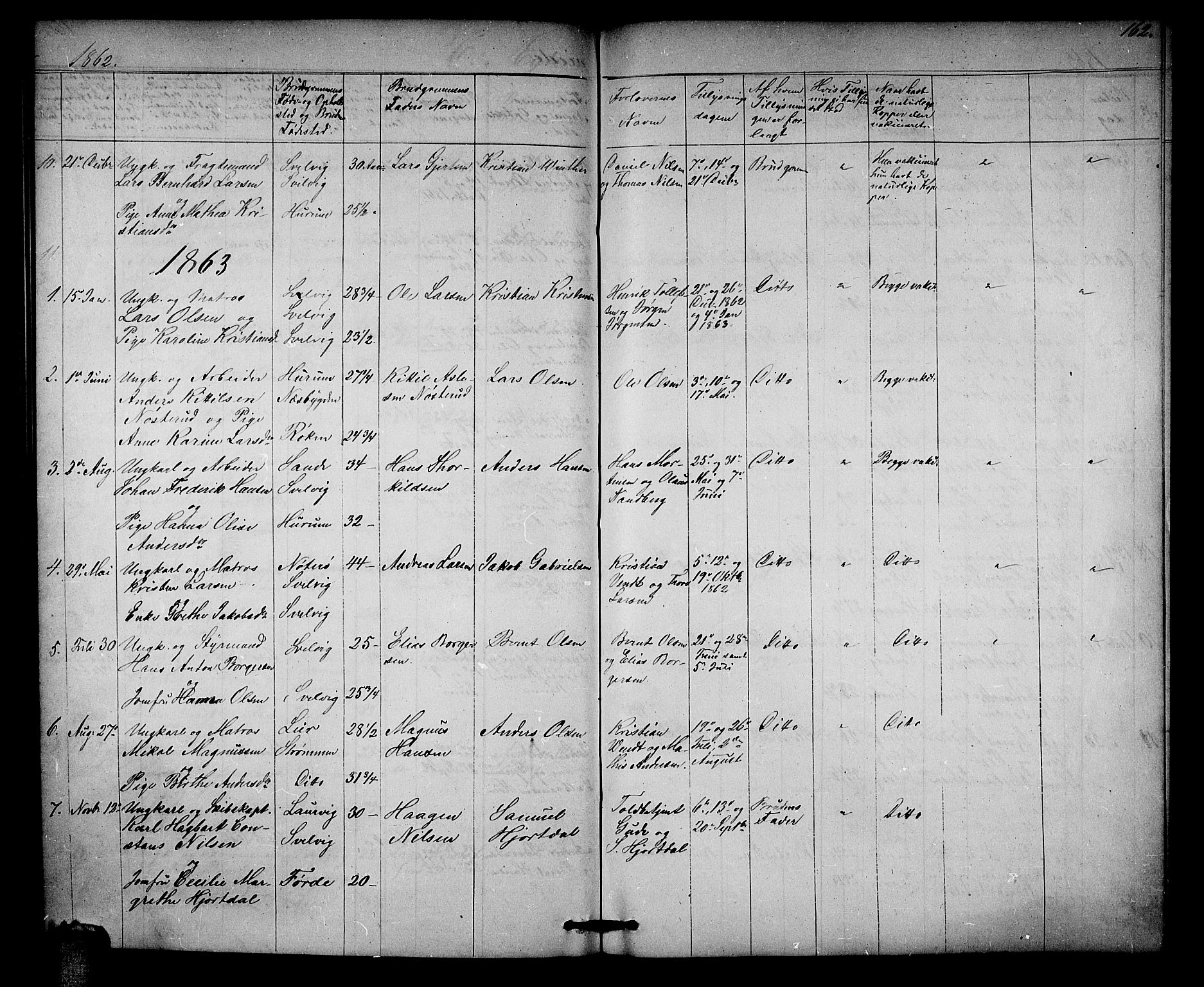 Strømm kirkebøker, AV/SAKO-A-322/G/Ga/L0001: Klokkerbok nr. I 1, 1861-1885, s. 162