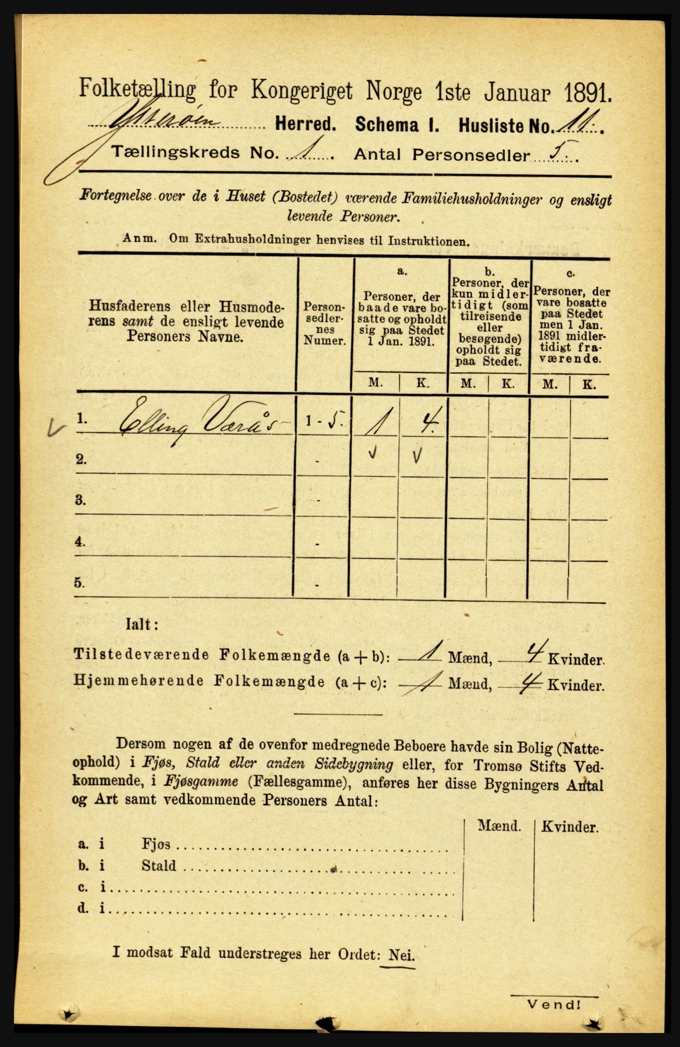 RA, Folketelling 1891 for 1722 Ytterøy herred, 1891, s. 23