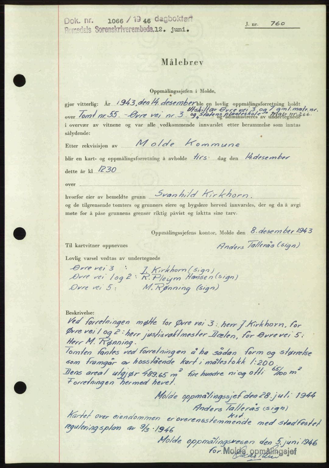 Romsdal sorenskriveri, AV/SAT-A-4149/1/2/2C: Pantebok nr. A20, 1946-1946, Dagboknr: 1066/1946