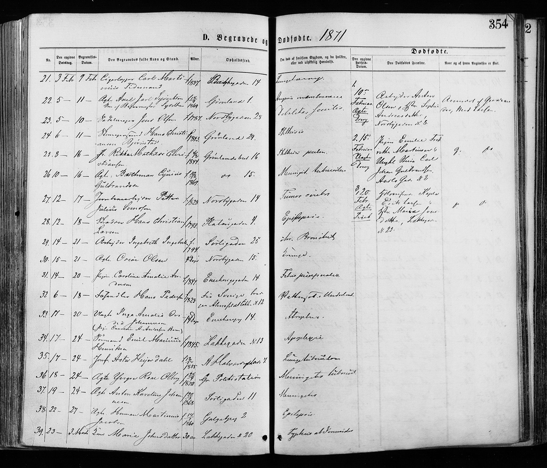 Grønland prestekontor Kirkebøker, AV/SAO-A-10848/F/Fa/L0005: Ministerialbok nr. 5, 1869-1880, s. 354