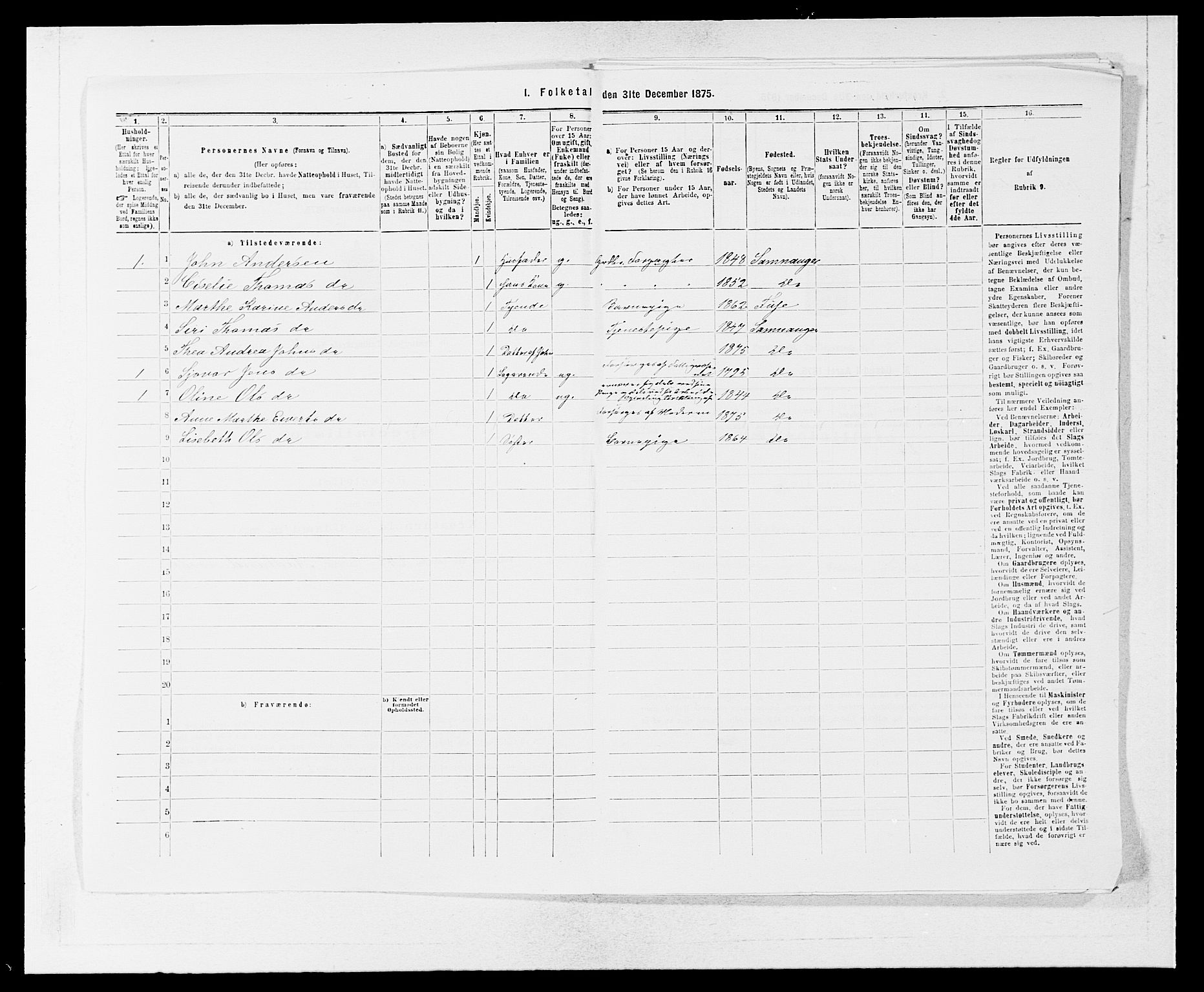 SAB, Folketelling 1875 for 1243P Os prestegjeld, 1875, s. 899