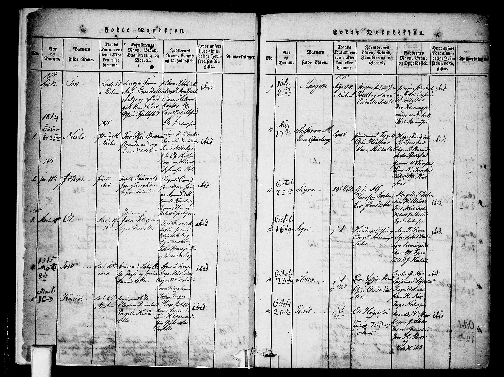 Nissedal kirkebøker, SAKO/A-288/F/Fa/L0002: Ministerialbok nr. I 2, 1814-1845, s. 2