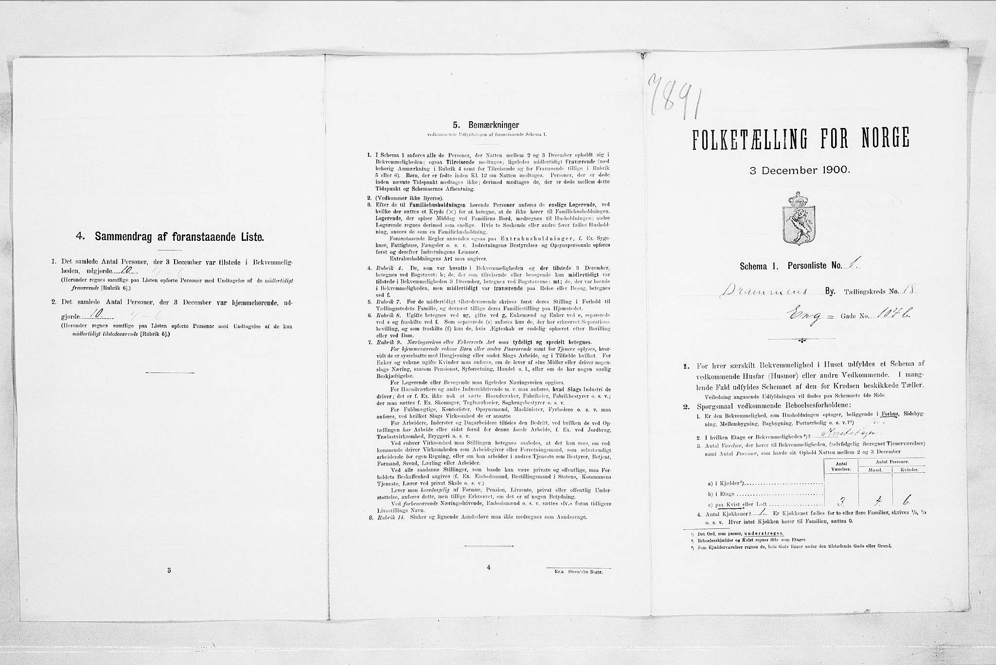 RA, Folketelling 1900 for 0602 Drammen kjøpstad, 1900, s. 3218