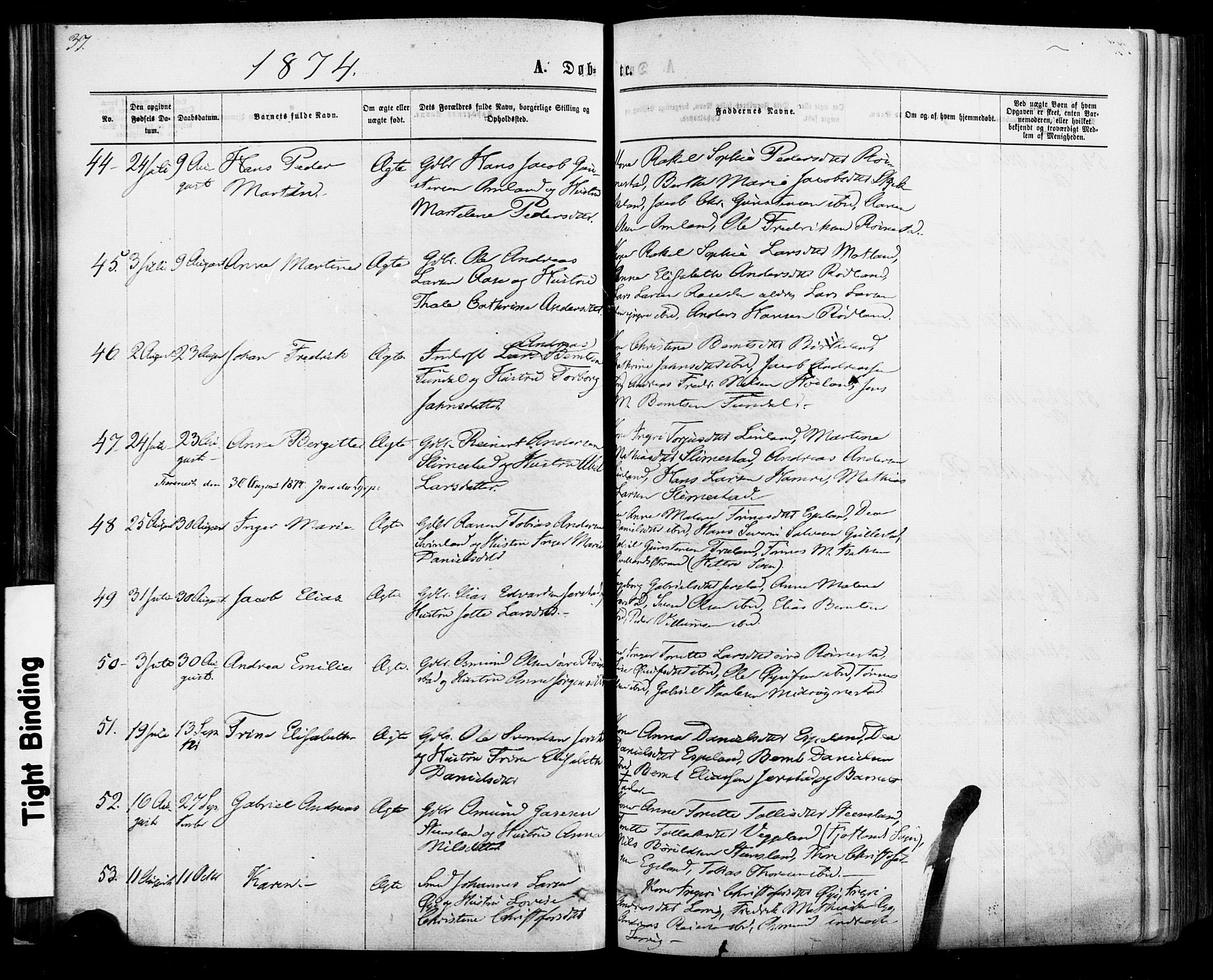 Kvinesdal sokneprestkontor, AV/SAK-1111-0026/F/Fa/Fab/L0007: Ministerialbok nr. A 7, 1870-1885, s. 37