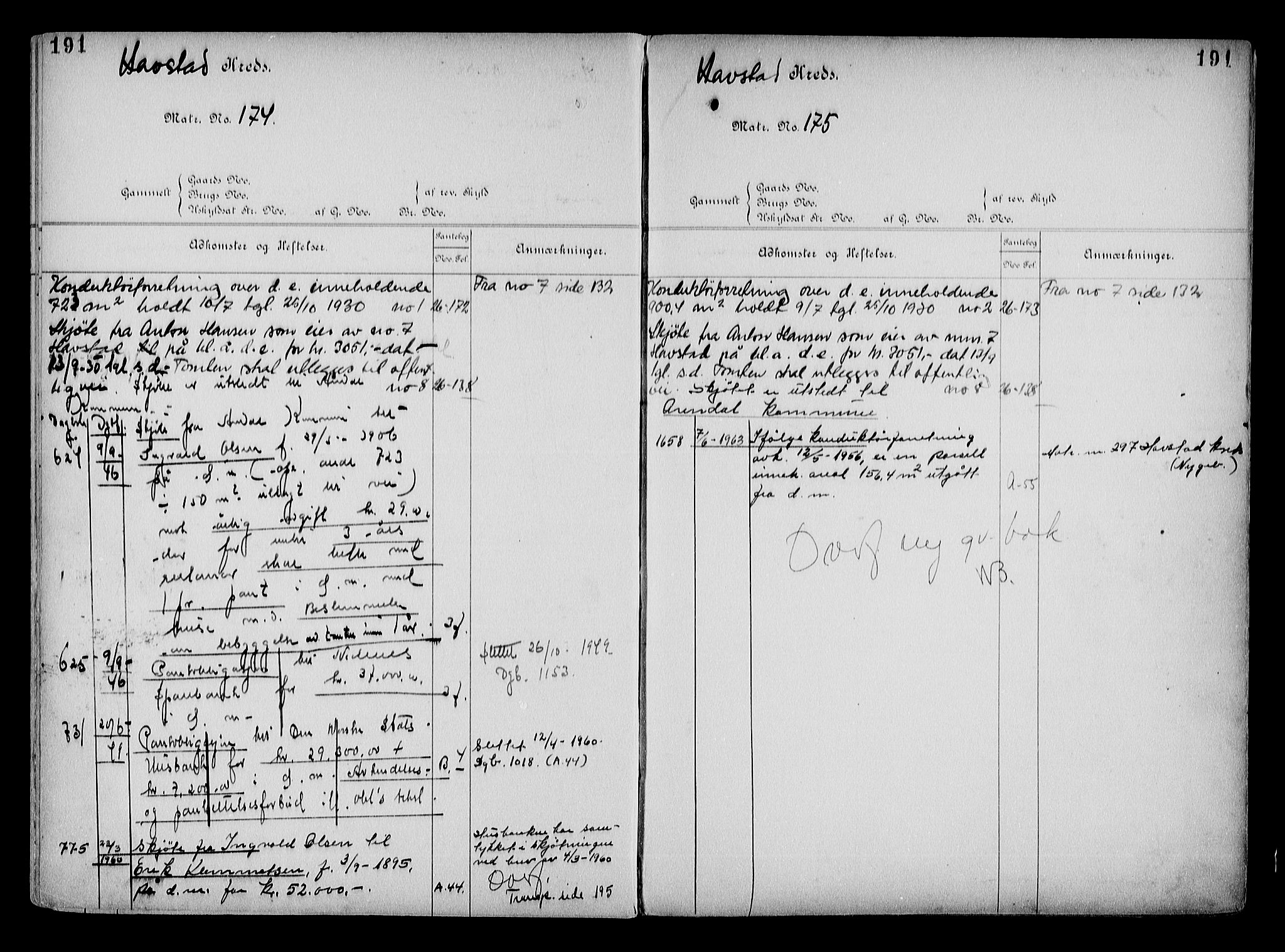 Arendal byfogd, AV/SAK-1222-0001/G/Ga/L0015: Panteregister nr. 13, 1860-1960, s. 191