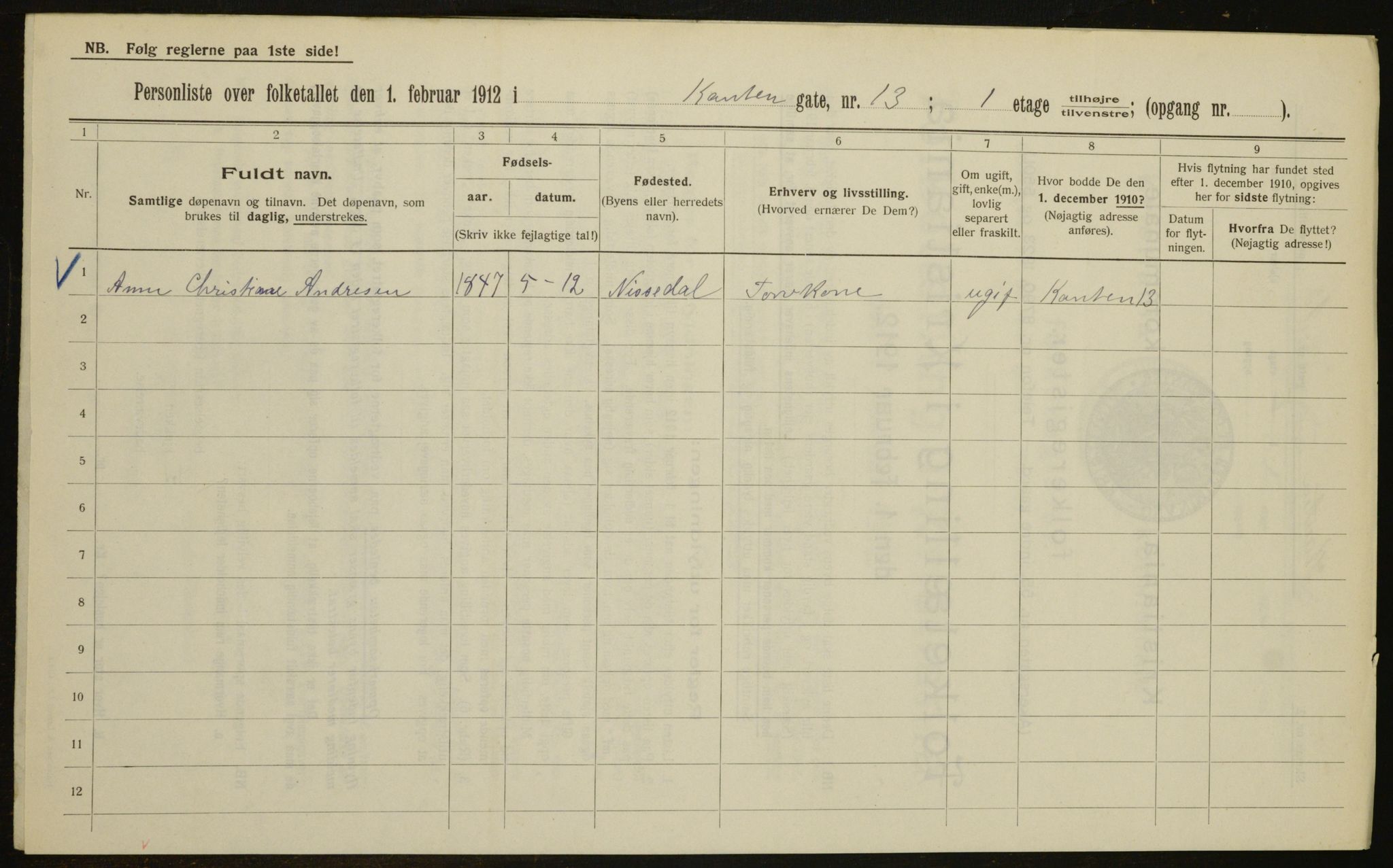 OBA, Kommunal folketelling 1.2.1912 for Kristiania, 1912, s. 48567