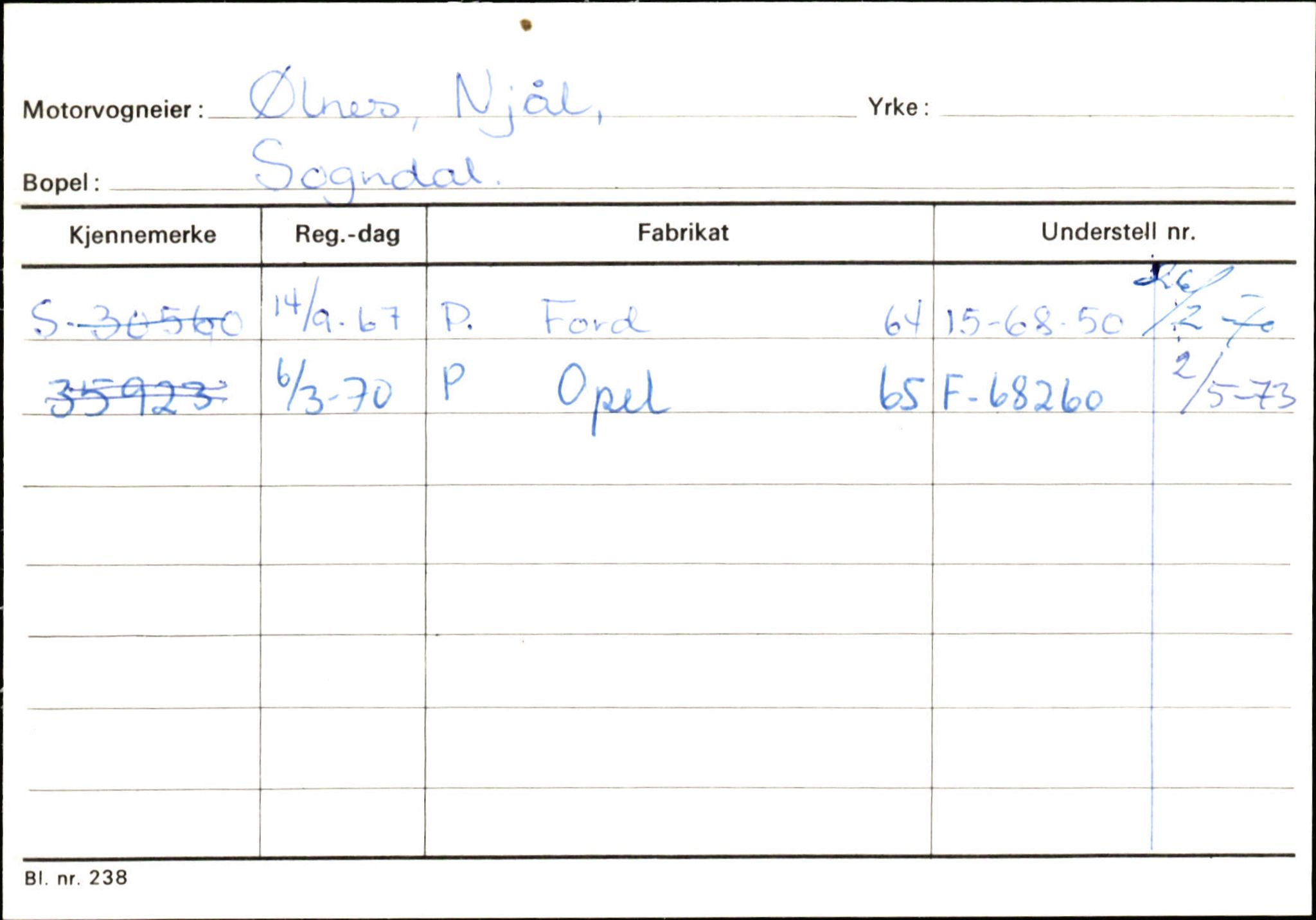 Statens vegvesen, Sogn og Fjordane vegkontor, AV/SAB-A-5301/4/F/L0125: Eigarregister Sogndal V-Å. Aurland A-Å. Fjaler A-N, 1945-1975, s. 254