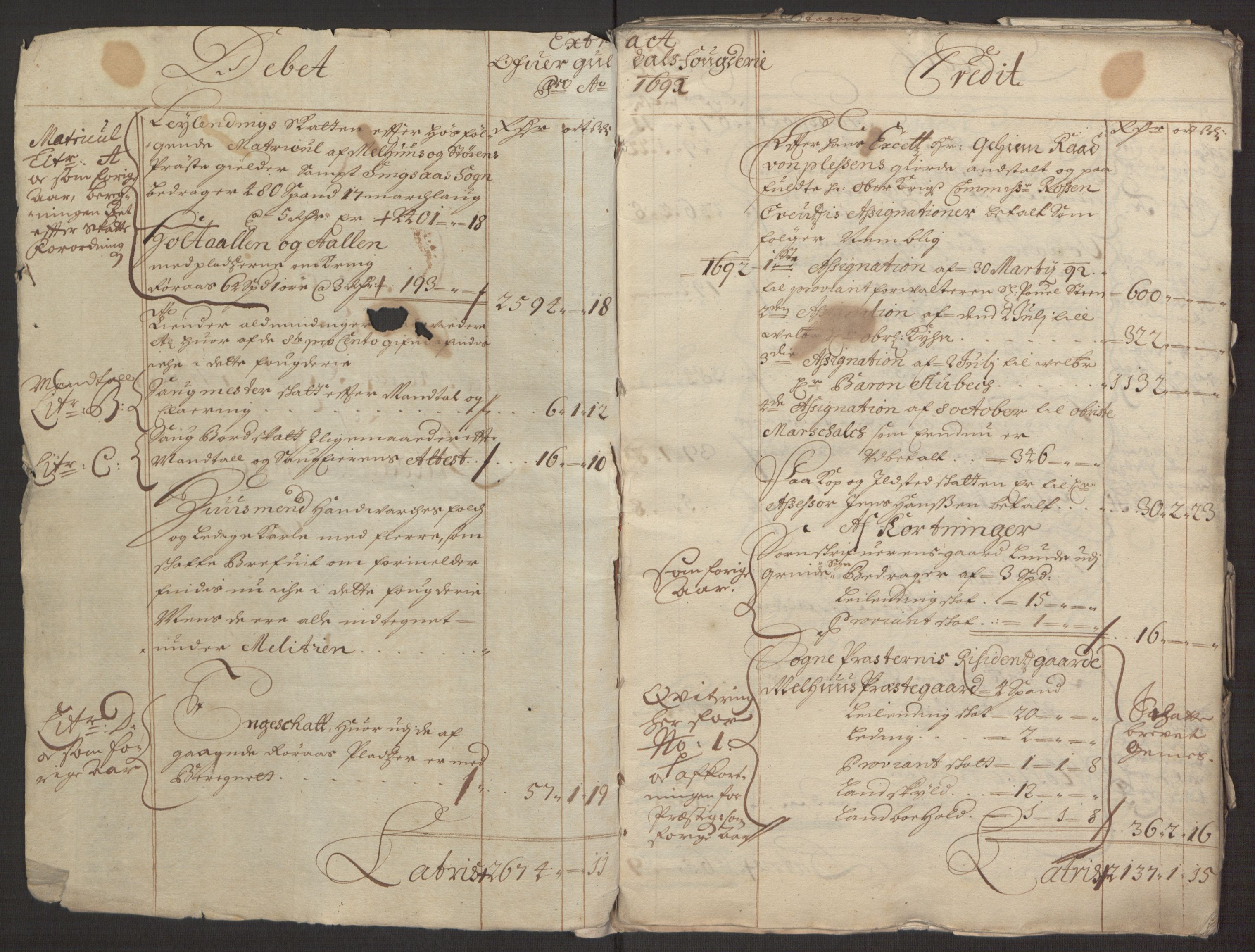 Rentekammeret inntil 1814, Reviderte regnskaper, Fogderegnskap, RA/EA-4092/R59/L3942: Fogderegnskap Gauldal, 1692, s. 4