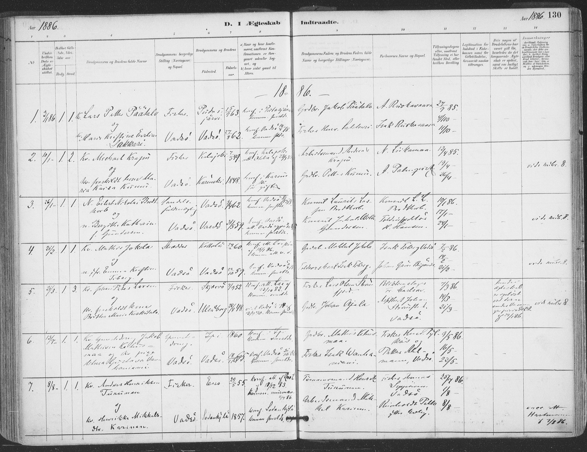 Vadsø sokneprestkontor, AV/SATØ-S-1325/H/Ha/L0006kirke: Ministerialbok nr. 6, 1885-1895, s. 130