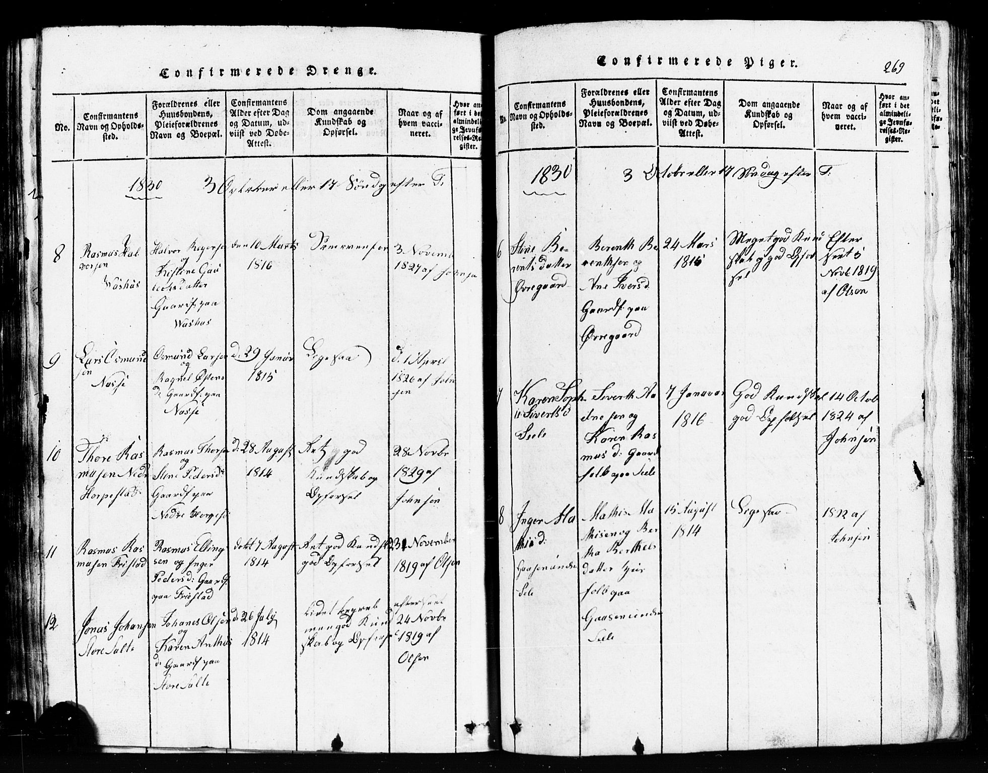 Klepp sokneprestkontor, AV/SAST-A-101803/001/3/30BB/L0001: Klokkerbok nr.  B 1, 1816-1859, s. 269