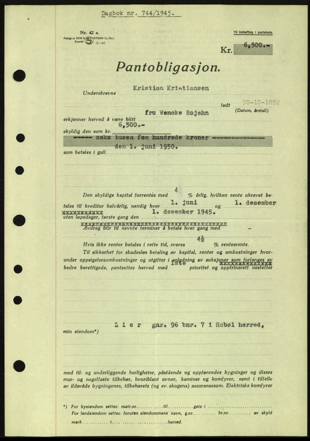 Moss sorenskriveri, SAO/A-10168: Pantebok nr. B13, 1943-1945, Dagboknr: 744/1945