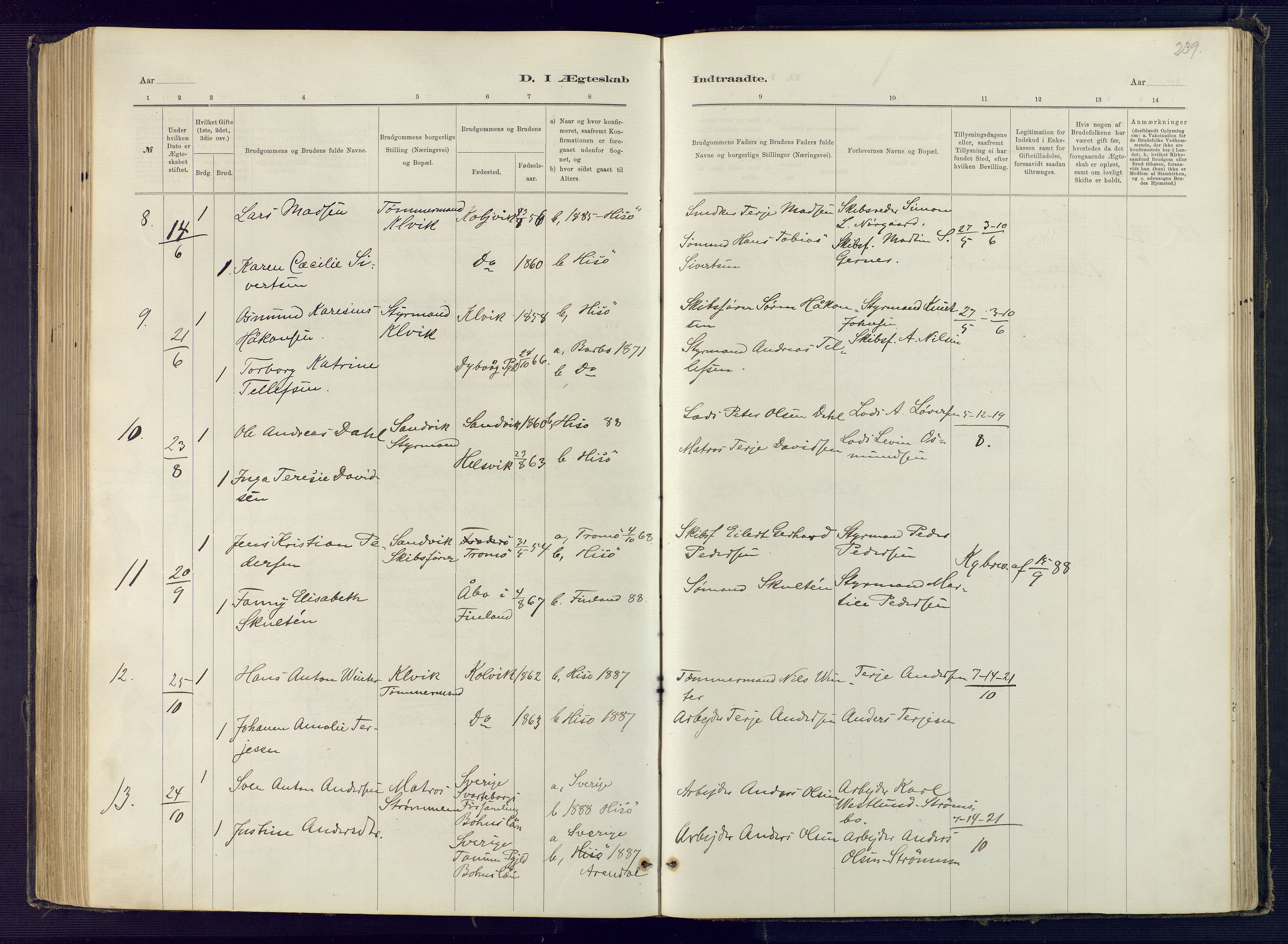 Hisøy sokneprestkontor, AV/SAK-1111-0020/F/Fb/L0003: Klokkerbok nr. B 3, 1885-1905, s. 239