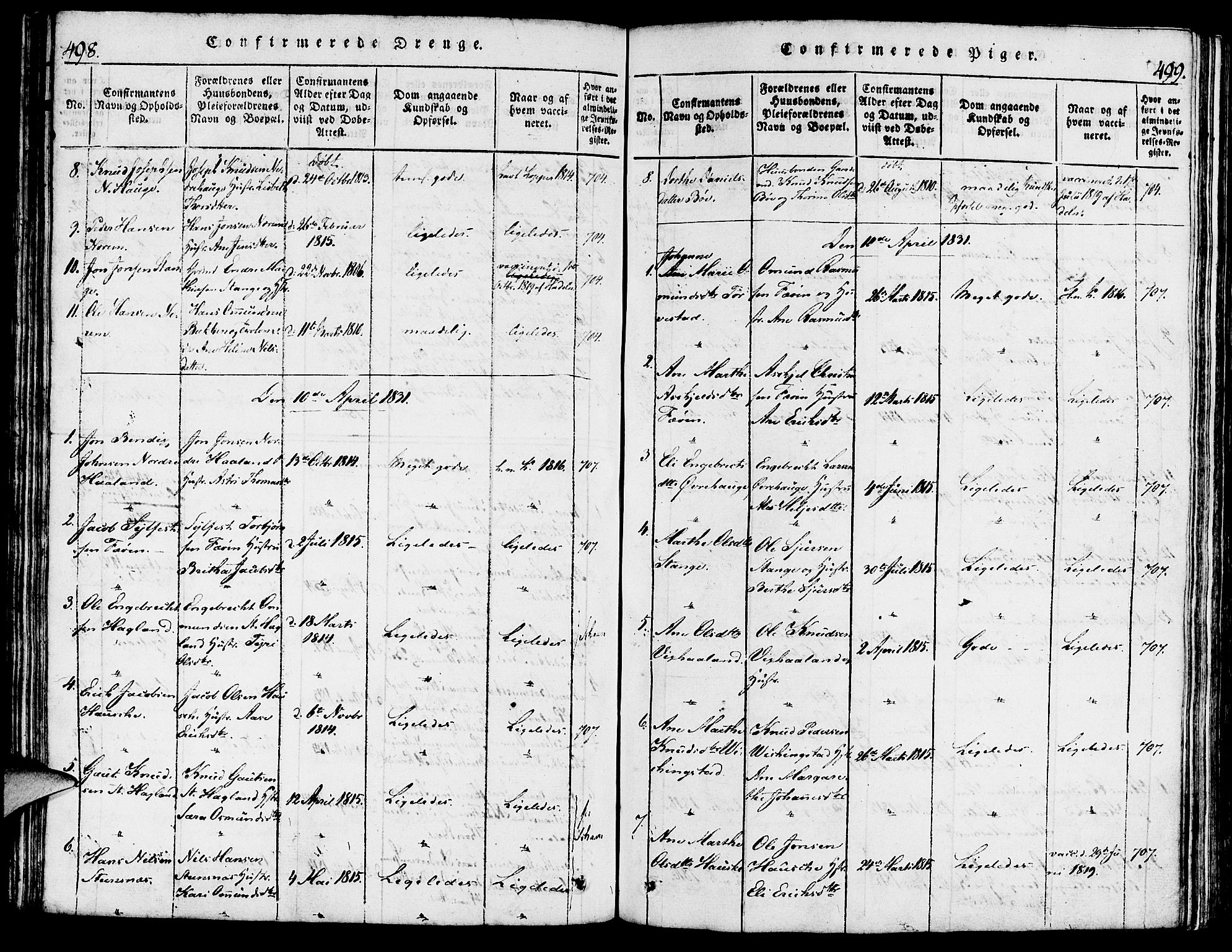 Torvastad sokneprestkontor, SAST/A -101857/H/Ha/Haa/L0004: Ministerialbok nr. A 3 /1, 1817-1836, s. 498-499